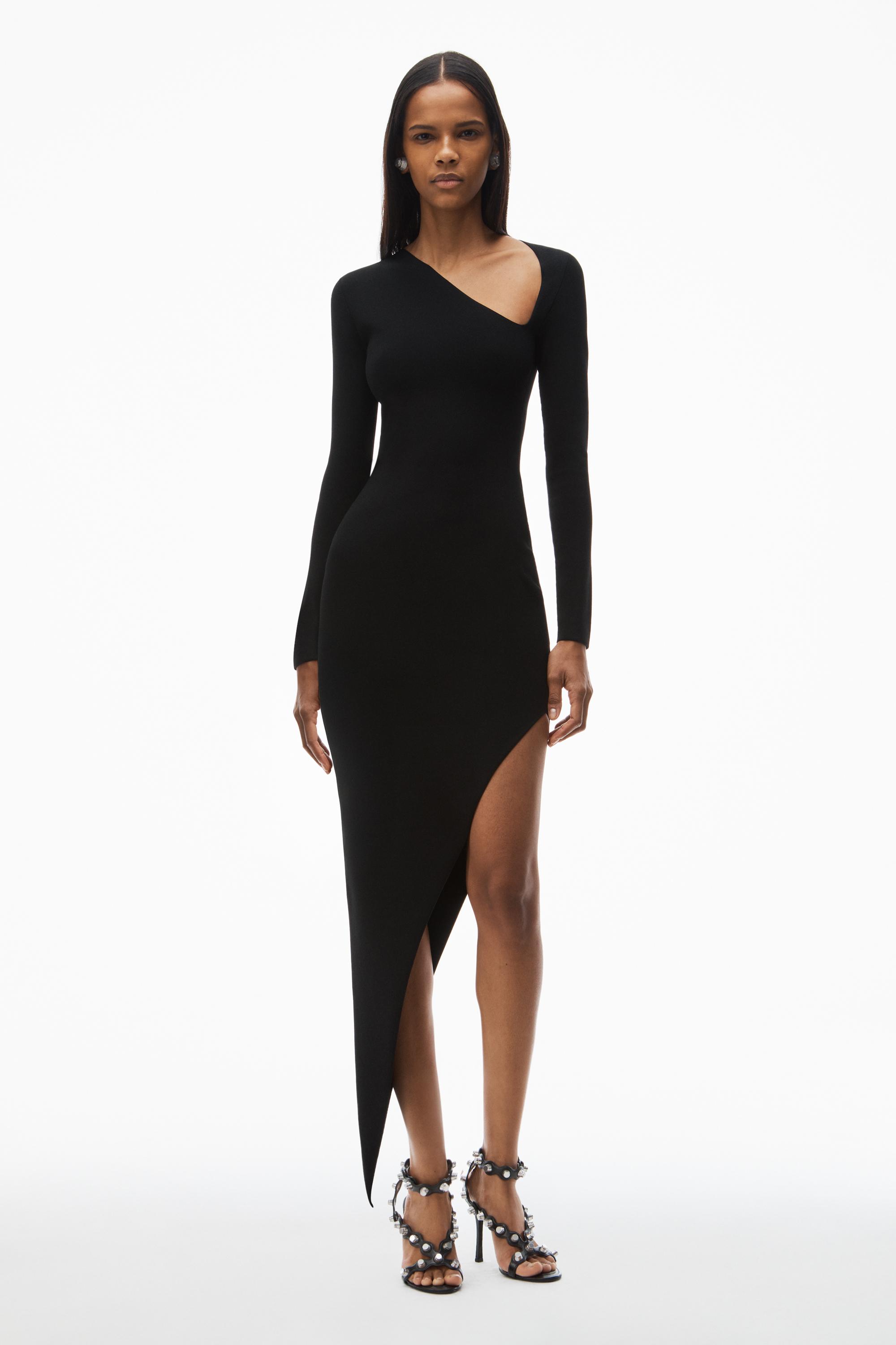 Alexander Wang Asymmetric Long-sleeve Bodycon Midi Dress in