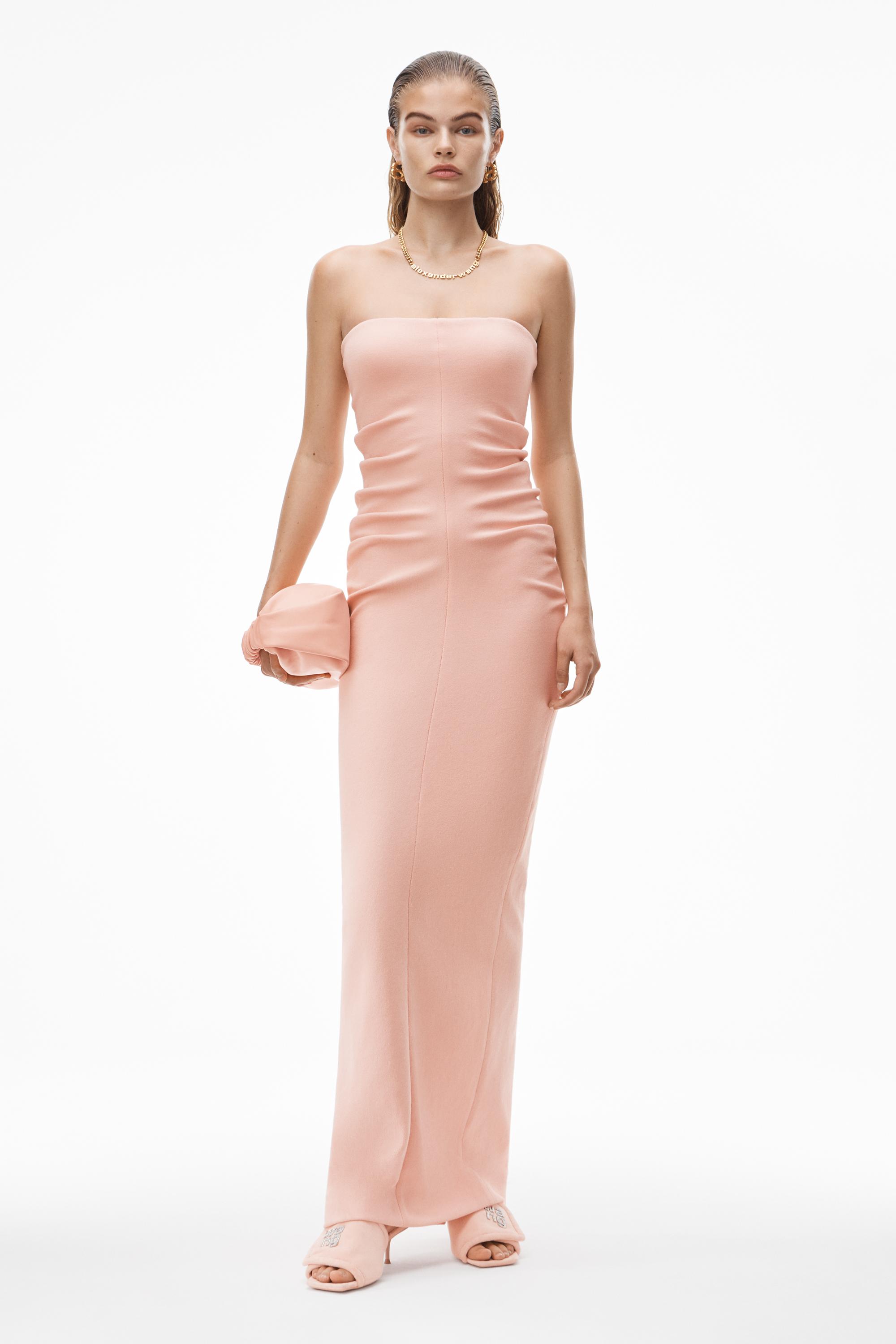Alexander Wang Strapless Column Dress In Ruched Velour in Pink | Lyst