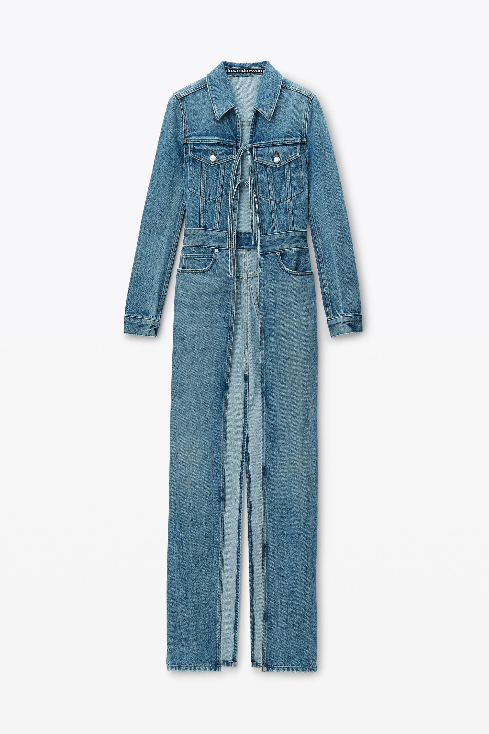 Alexander Wang Duster Denim Coat With Tie Front in Blue