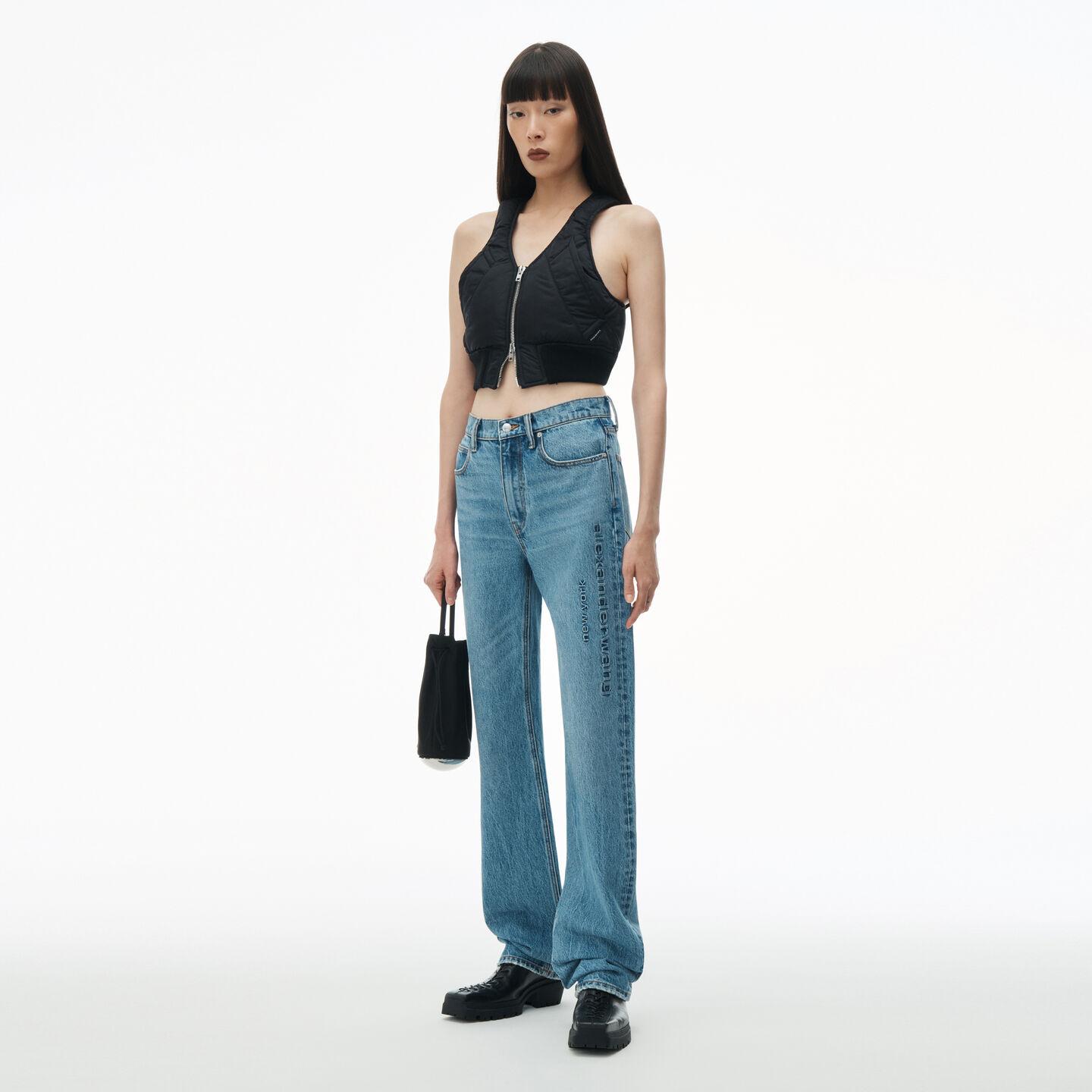 Alexander Wang Ez Mid Rise Jeans With Embossed Logo in Blue