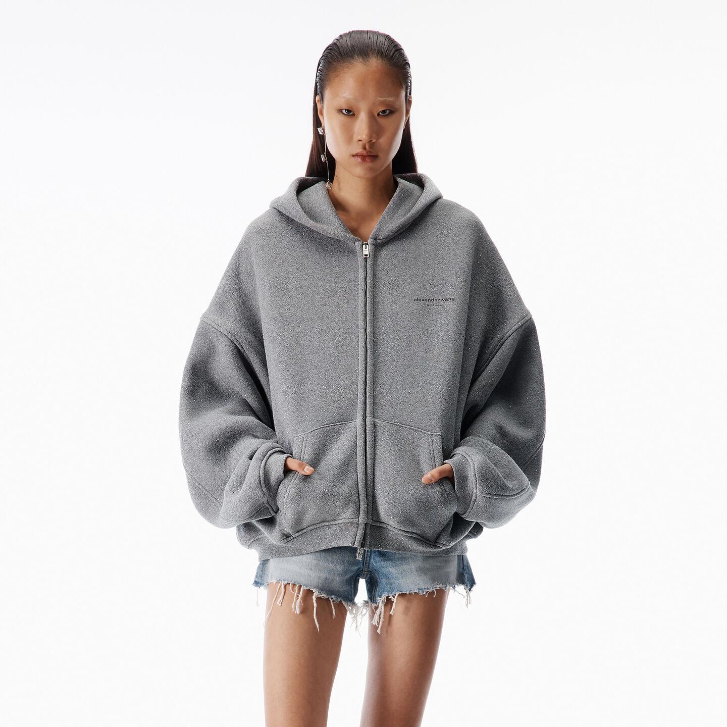 alexanderwang ホットフィックス　テリー　ジップフーディー　グレー Alexander Wang Crystal Zip-Up Hoodie in Gray | Lyst