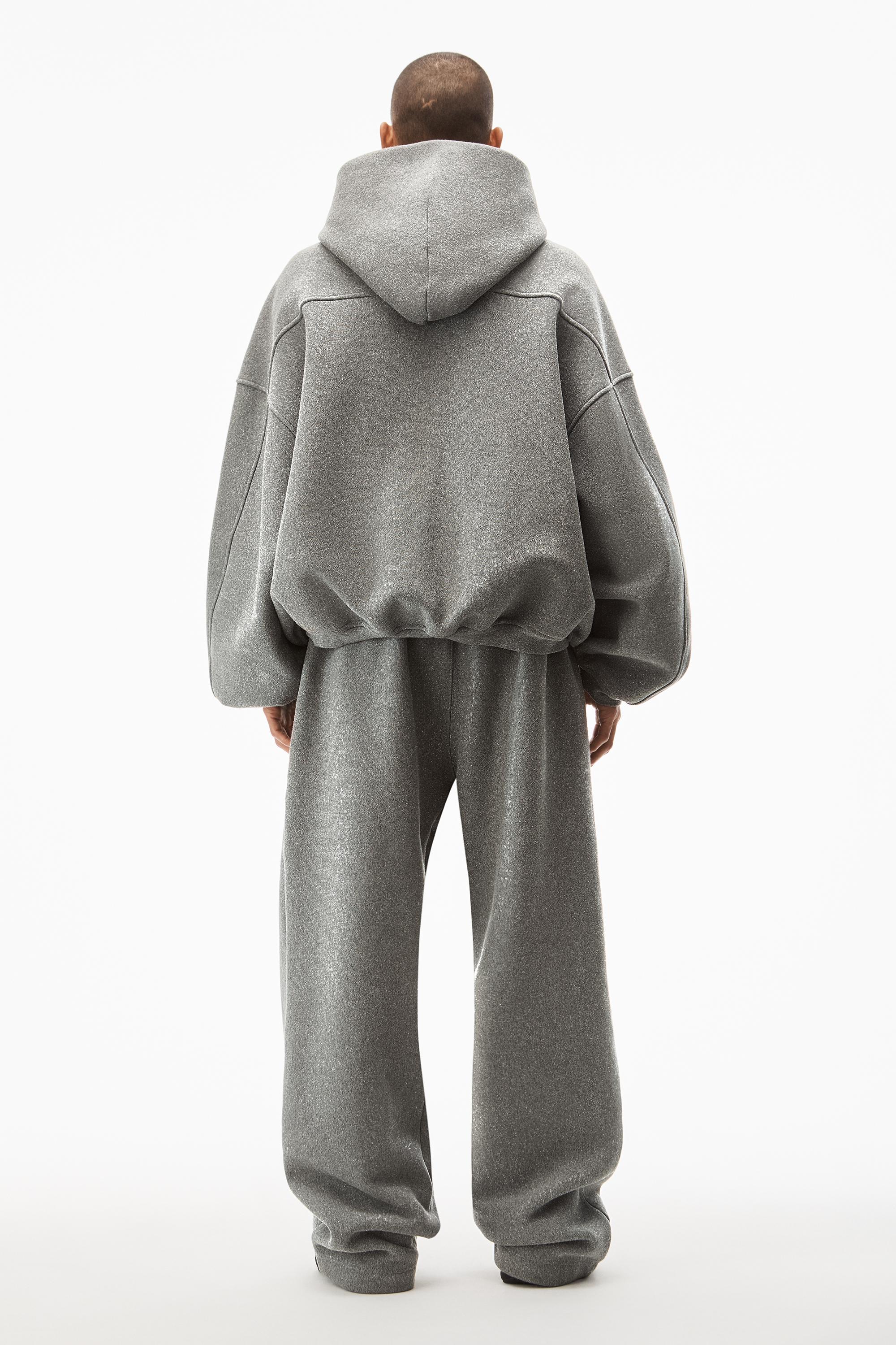 Alexander Wang Star Zip Up Hoodie In Glitter Dense Fleece in Grey 