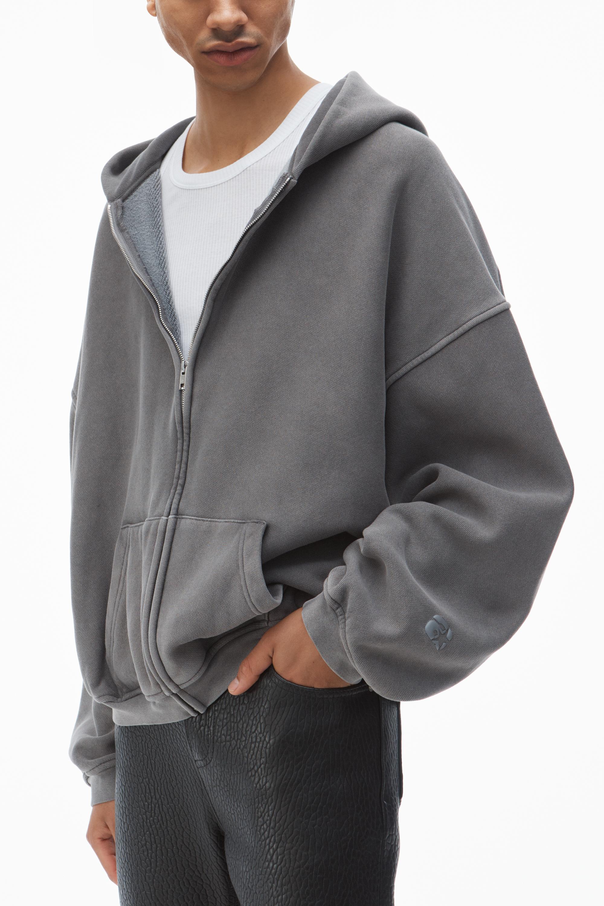 【ALEXANDER WANG】STAR LOGO-PRINT HOODIE Alexander Wang Gray Oversize Star Logo-Print Zip-Up Hoodie