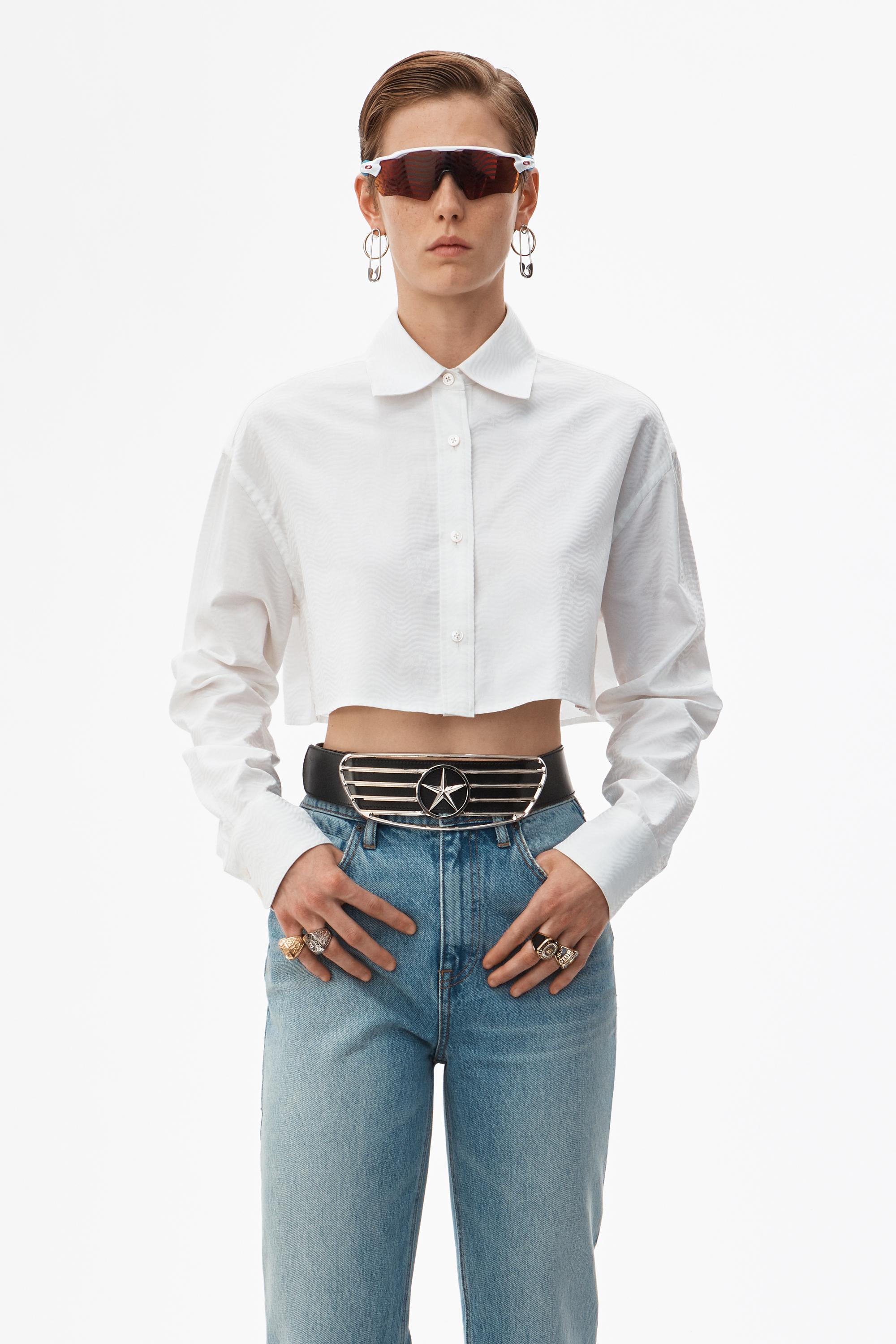 Alexander Wang Cropped Button Down Shirt in White | Lyst