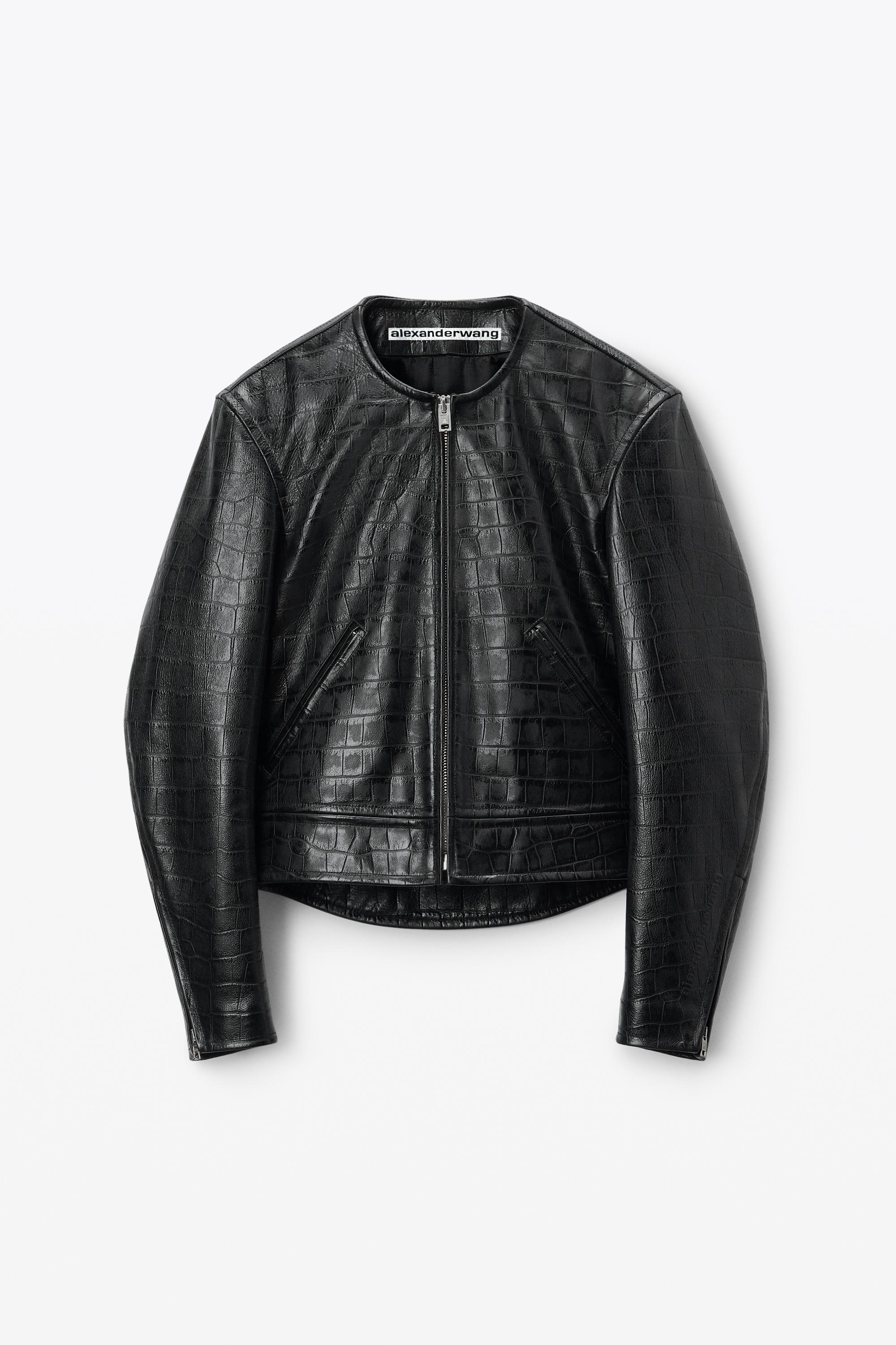 Alexander Wang Collarless Croc-embossed Leather Jacket in Alexander Wang Collarless Croc-embossed Leather Jacket in