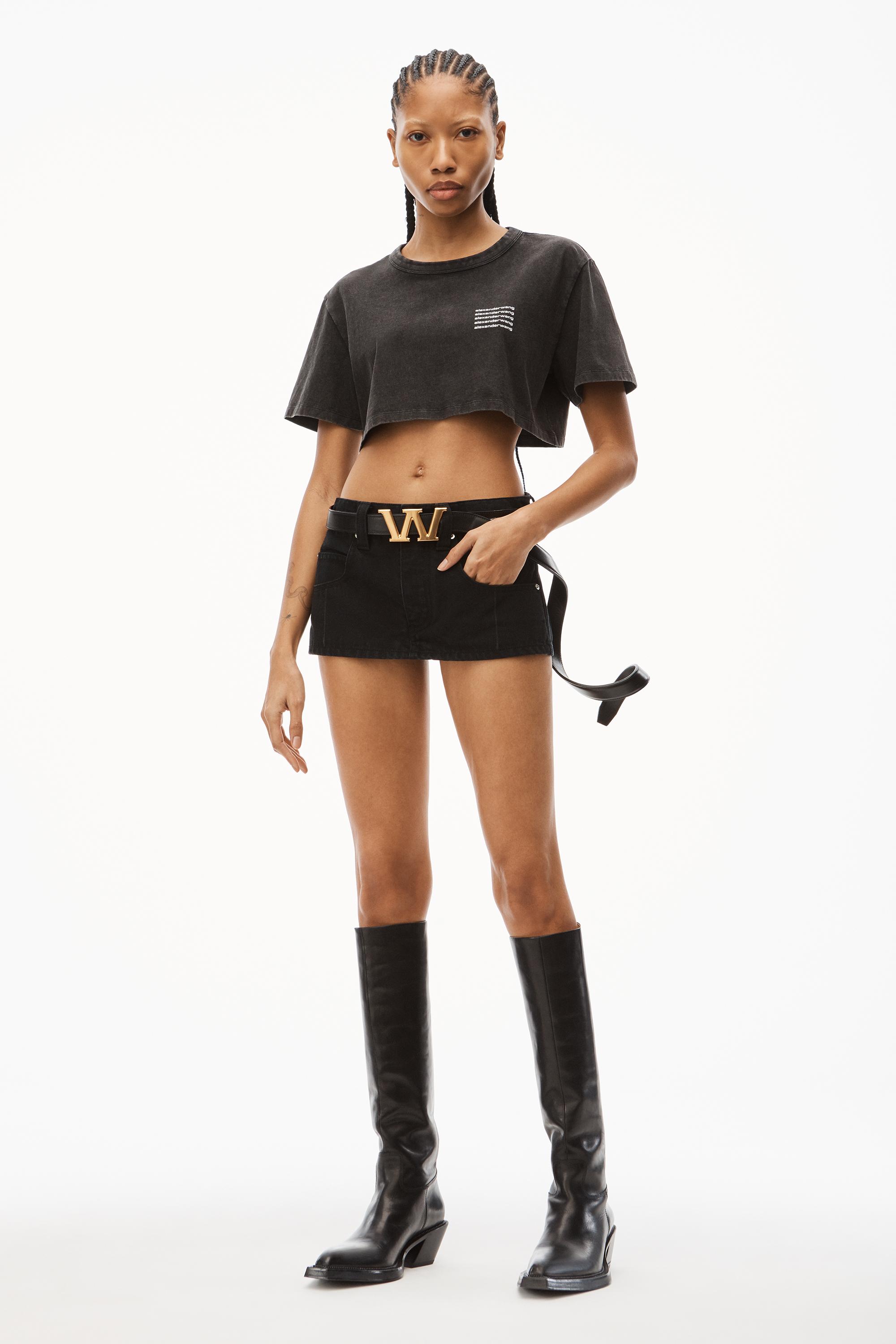 Alexander Wang Crop Tee In Acid Wash Jersey in Black | Lyst