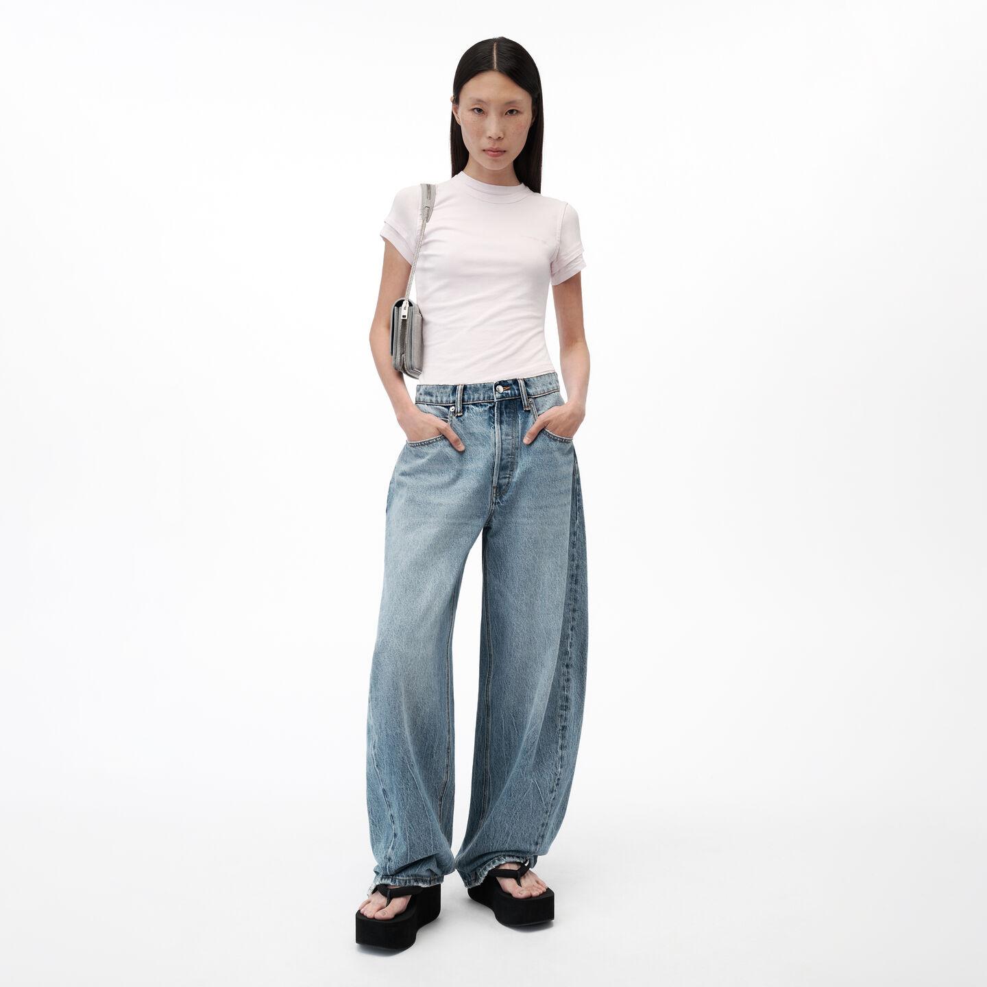 Alexander Wang Crystal Hotfix Cursive Logo Pocket Blow Up Jean in
