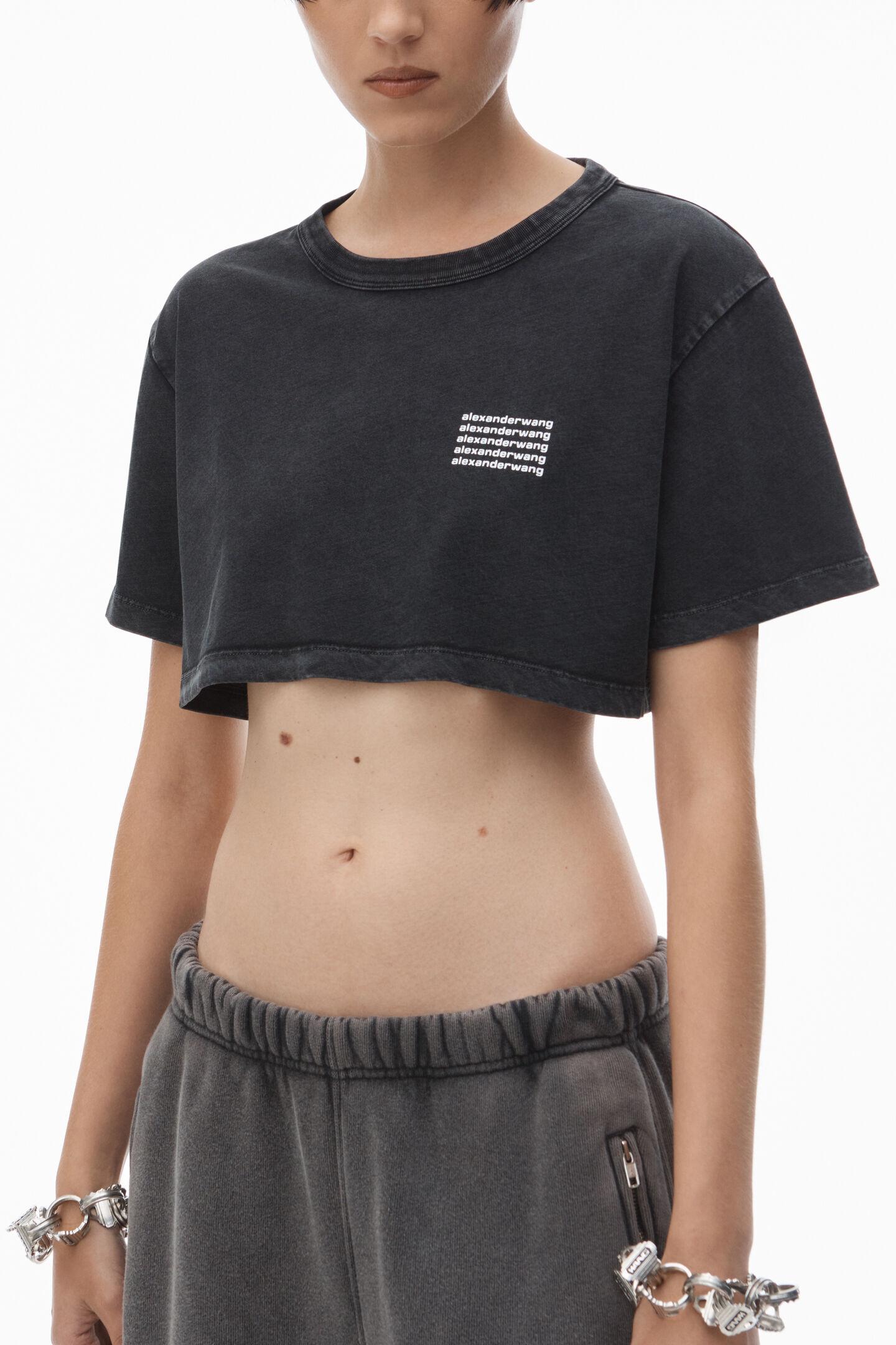 Alexander Wang Crop Tee In Acid Wash Jersey in Black | Lyst