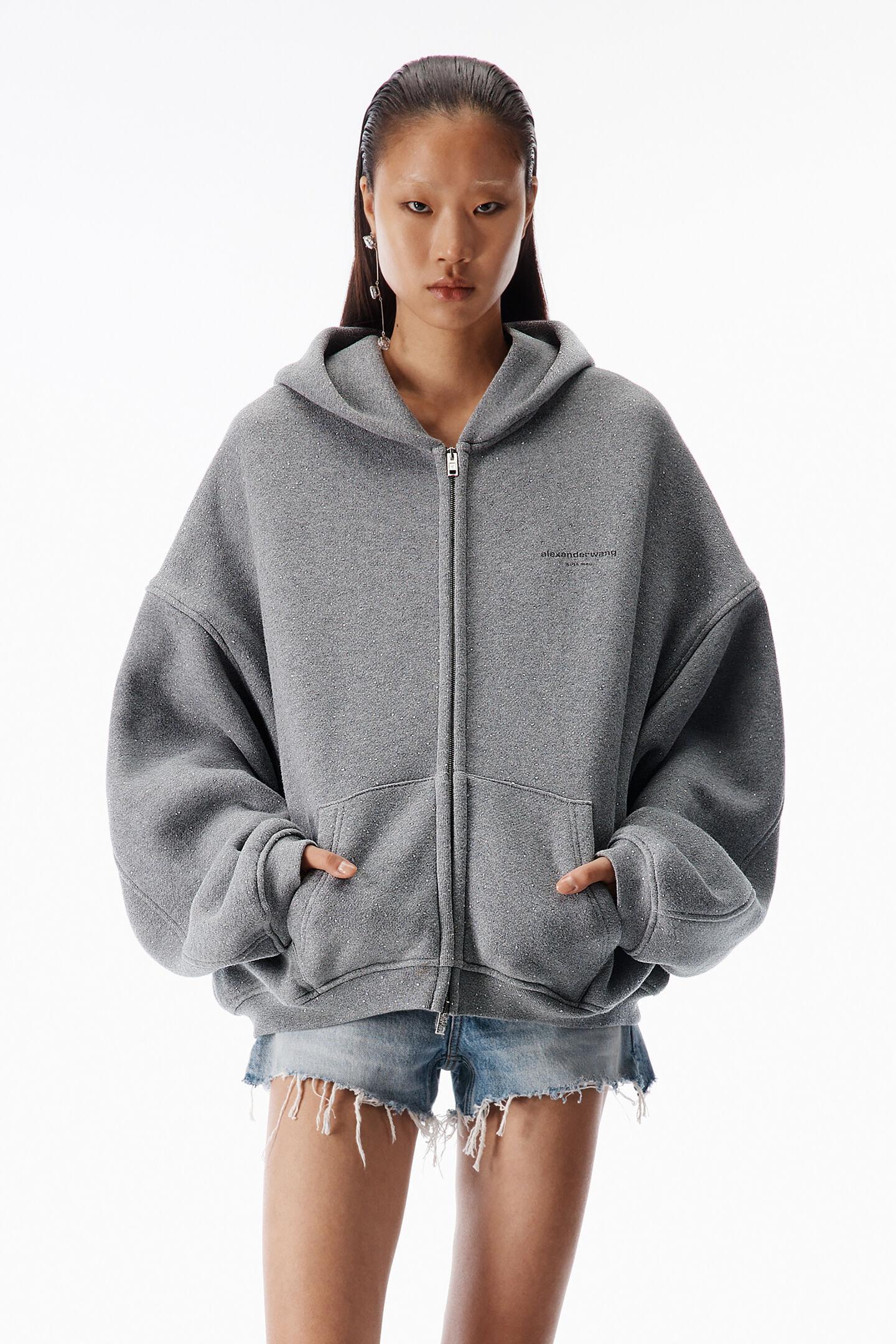 Alexander Wang Crystal Zip-Up Hoodie in Gray | Lyst