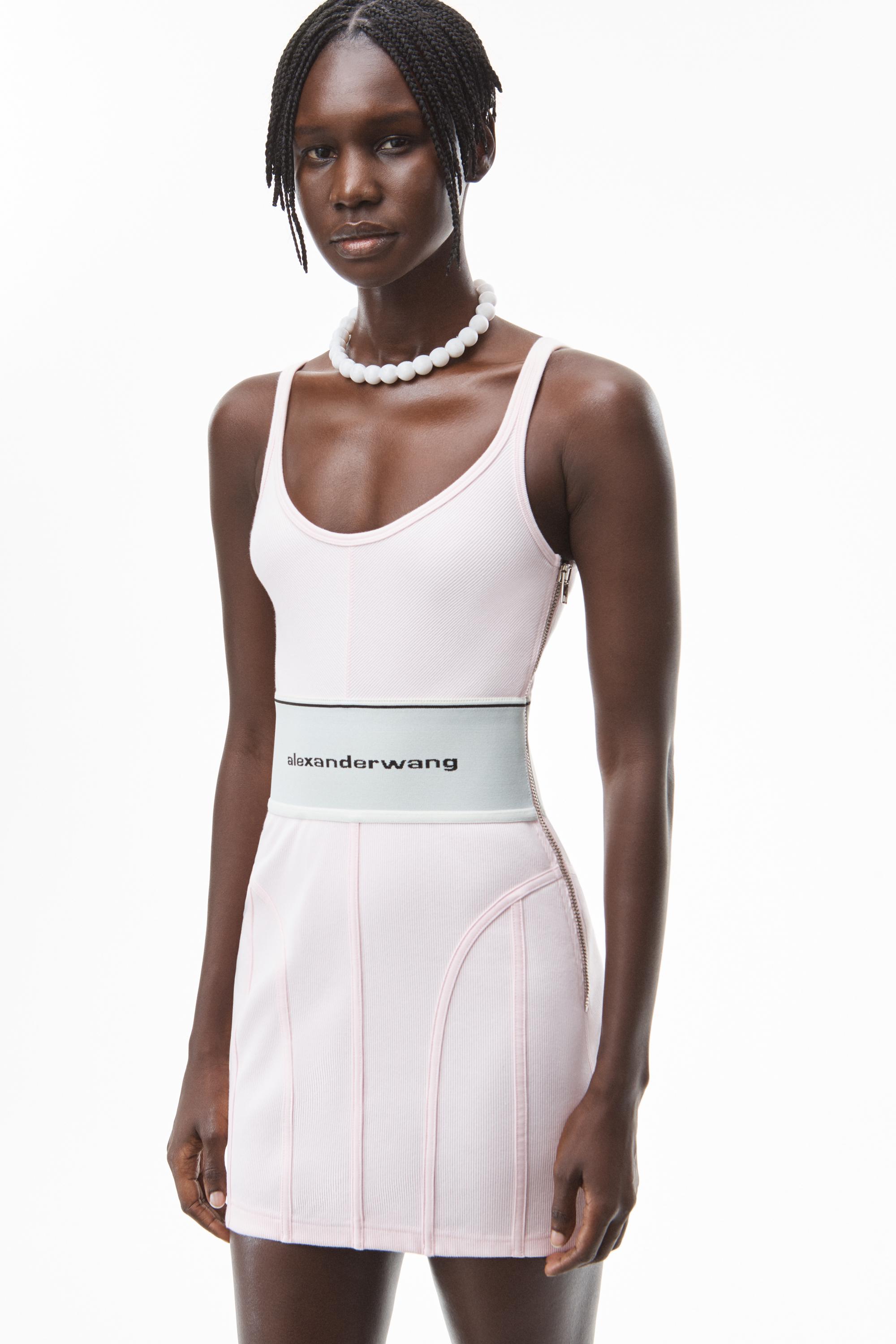Alexander Wang Cotton Logo Elastic Dress In Ribbed Jersey - Lyst