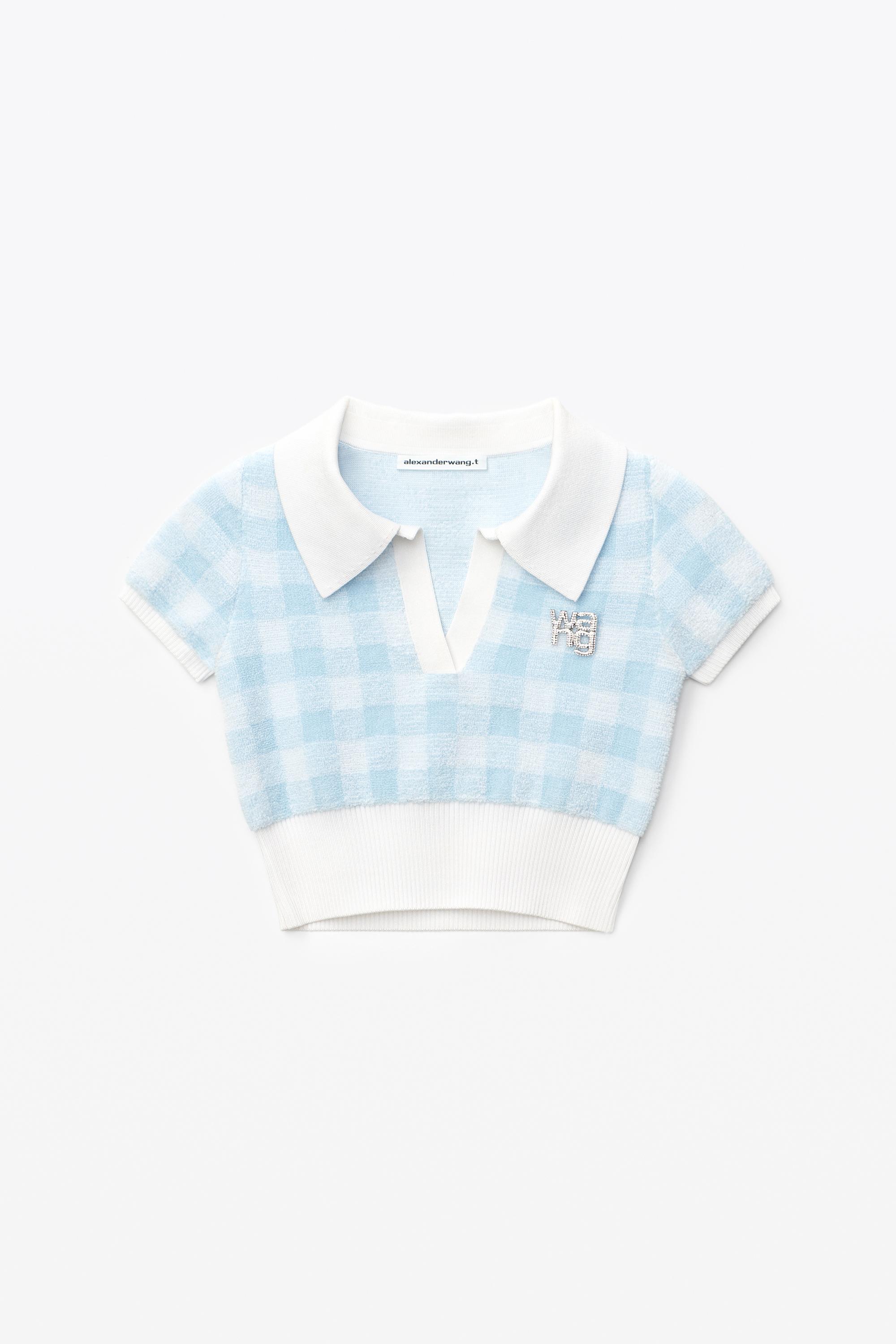 Alexander Wang Gingham Polo Pullover in Blue | Lyst
