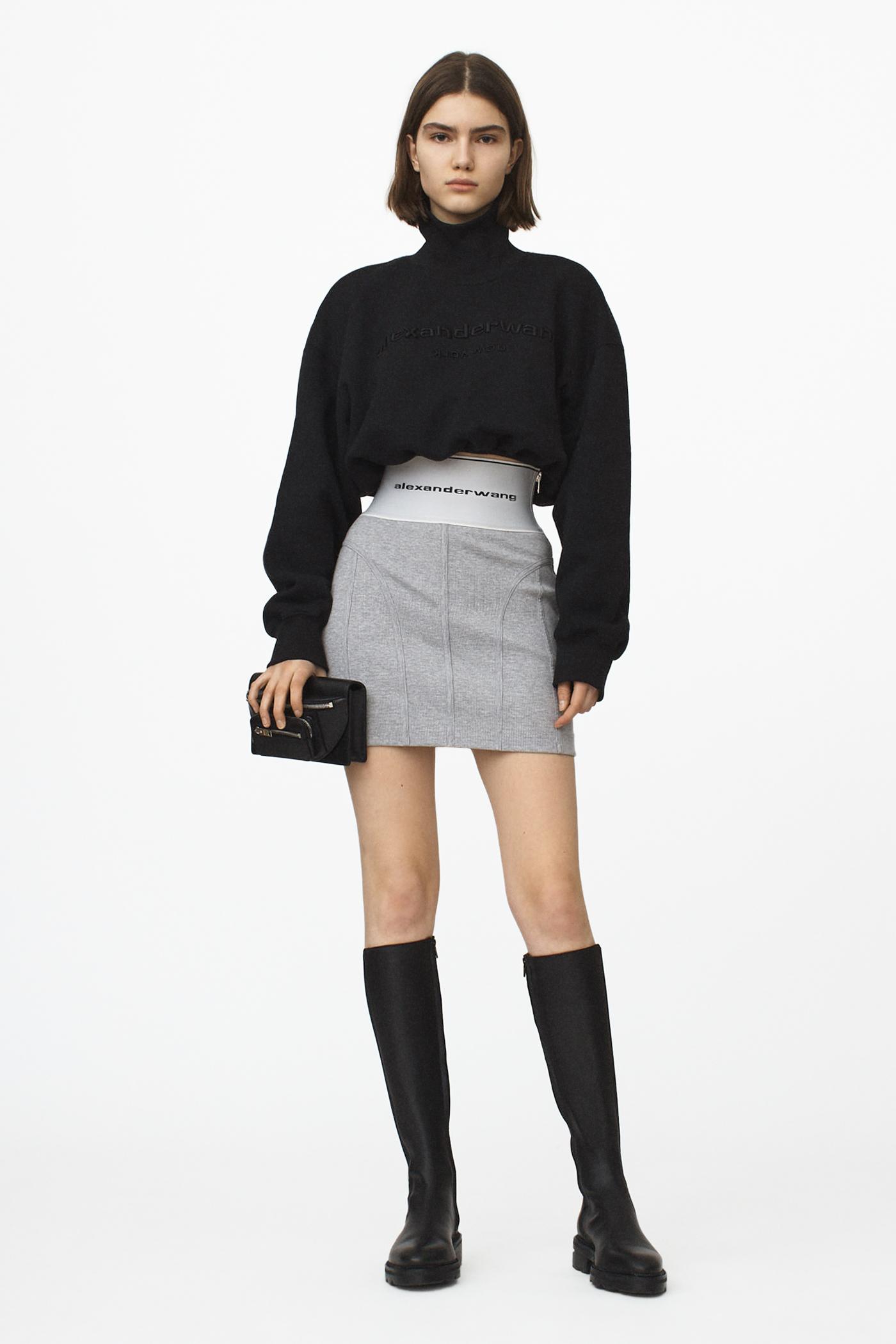 Alexander Wang Logo Elastic Skirt in Gray | Lyst