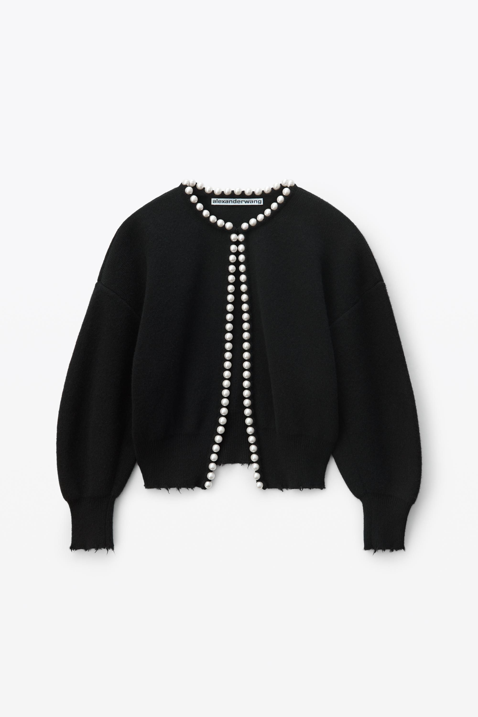 Alexander Wang Pearl Placket Cardigan In Cashmere in Black | Lyst