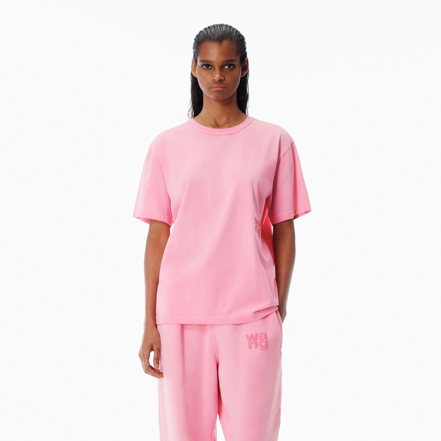 alexanderwang tops pink♡ Pink cropped baby tee in cotton in LOTUS PINK | alexanderwang®