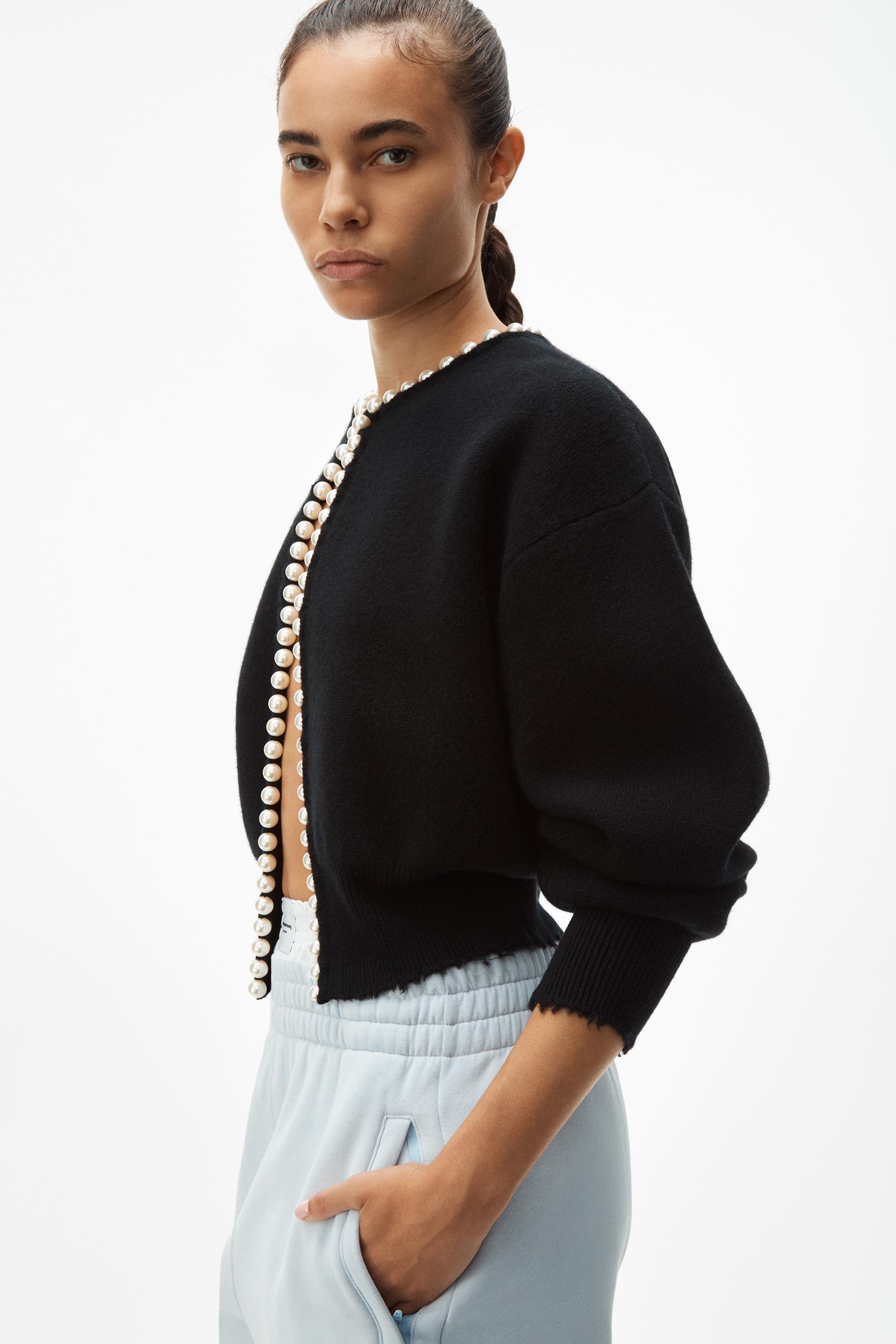 Alexander Wang Synthetic Pearl Placket Cardigan in Black - Lyst