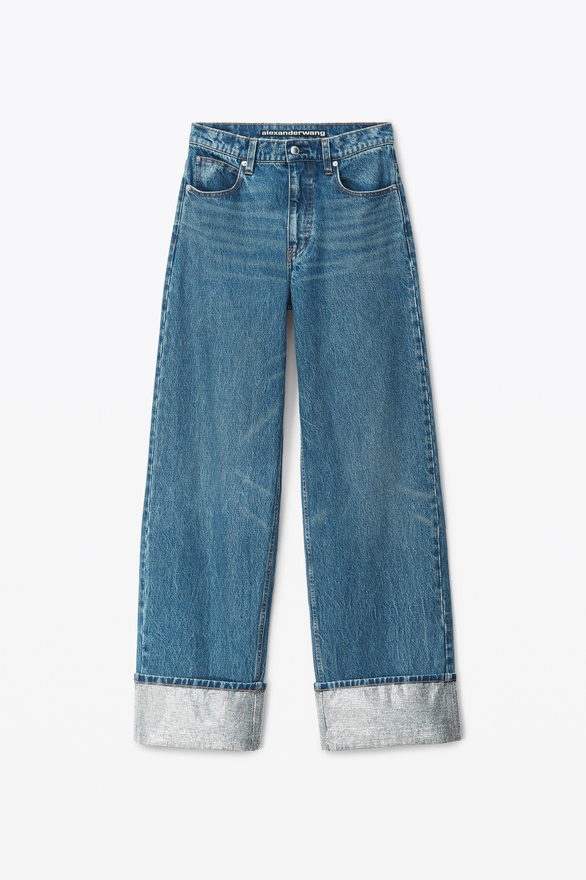 Alexander Wang Crystal Cuff Straight Jean In Denim in Blue
