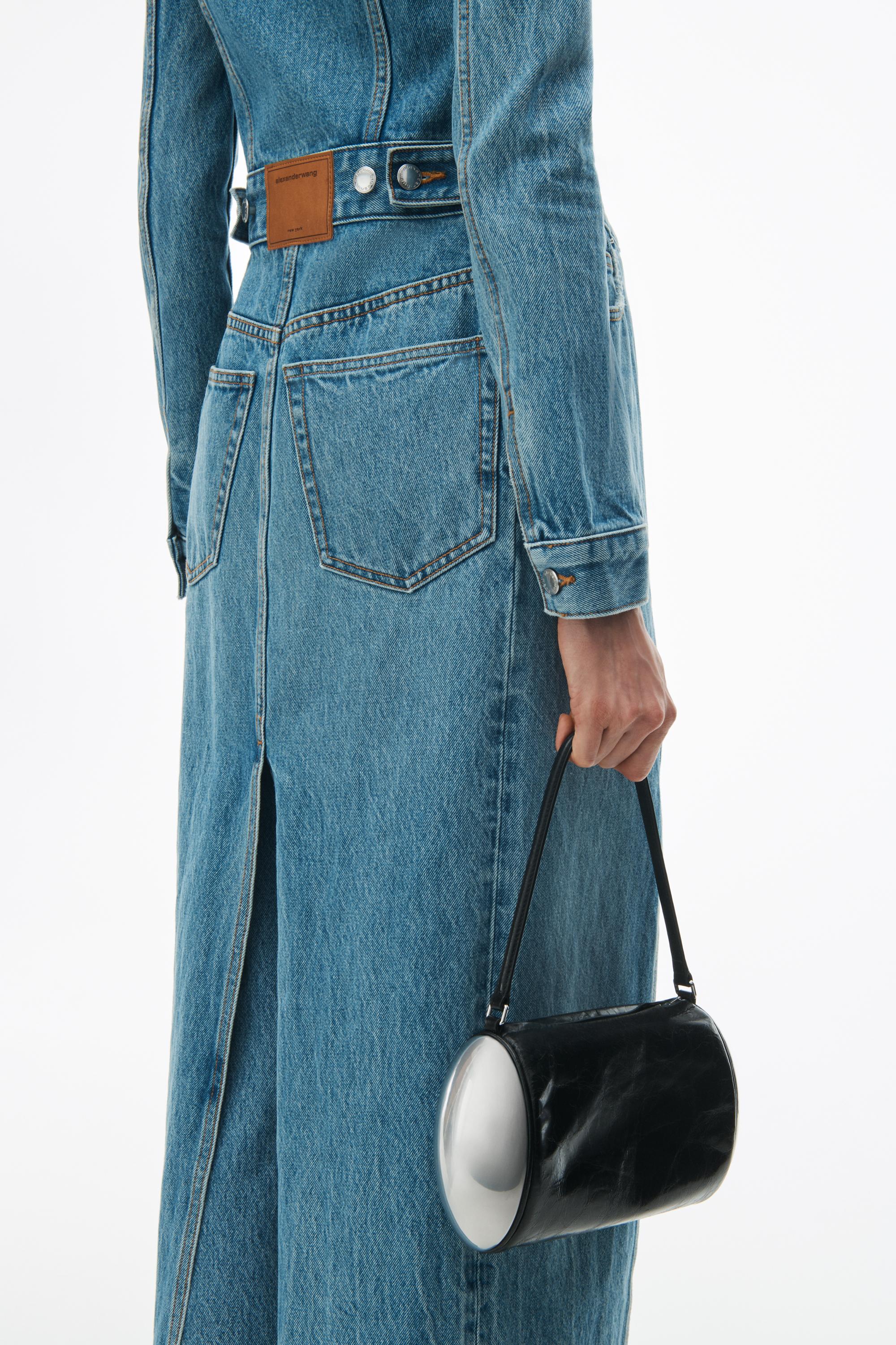 Alexander Wang Duster Denim Coat With Tie Front in Blue