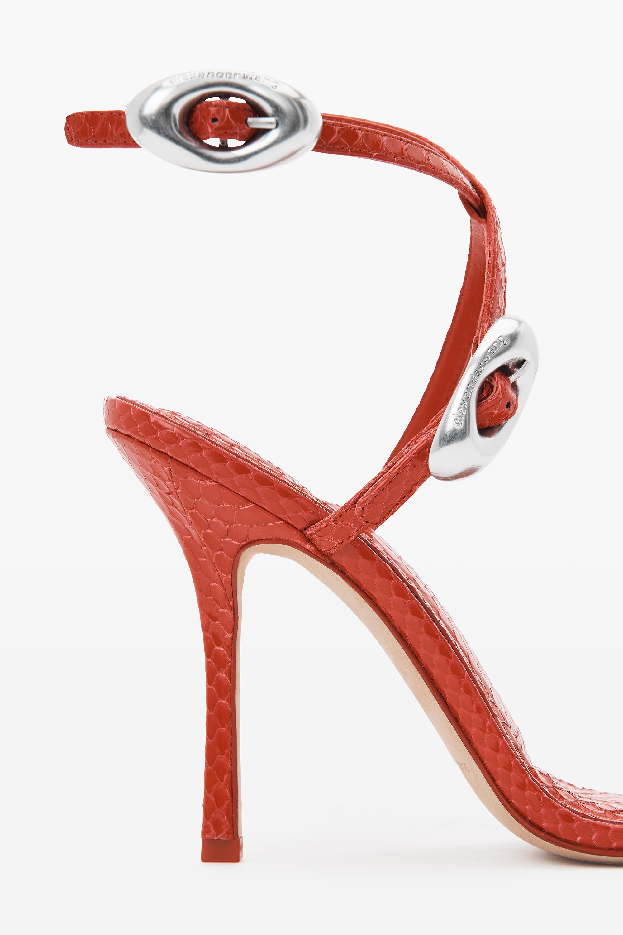 Alexander Wang Dome 105 Water Snake Strappy Slide Sandal in Red