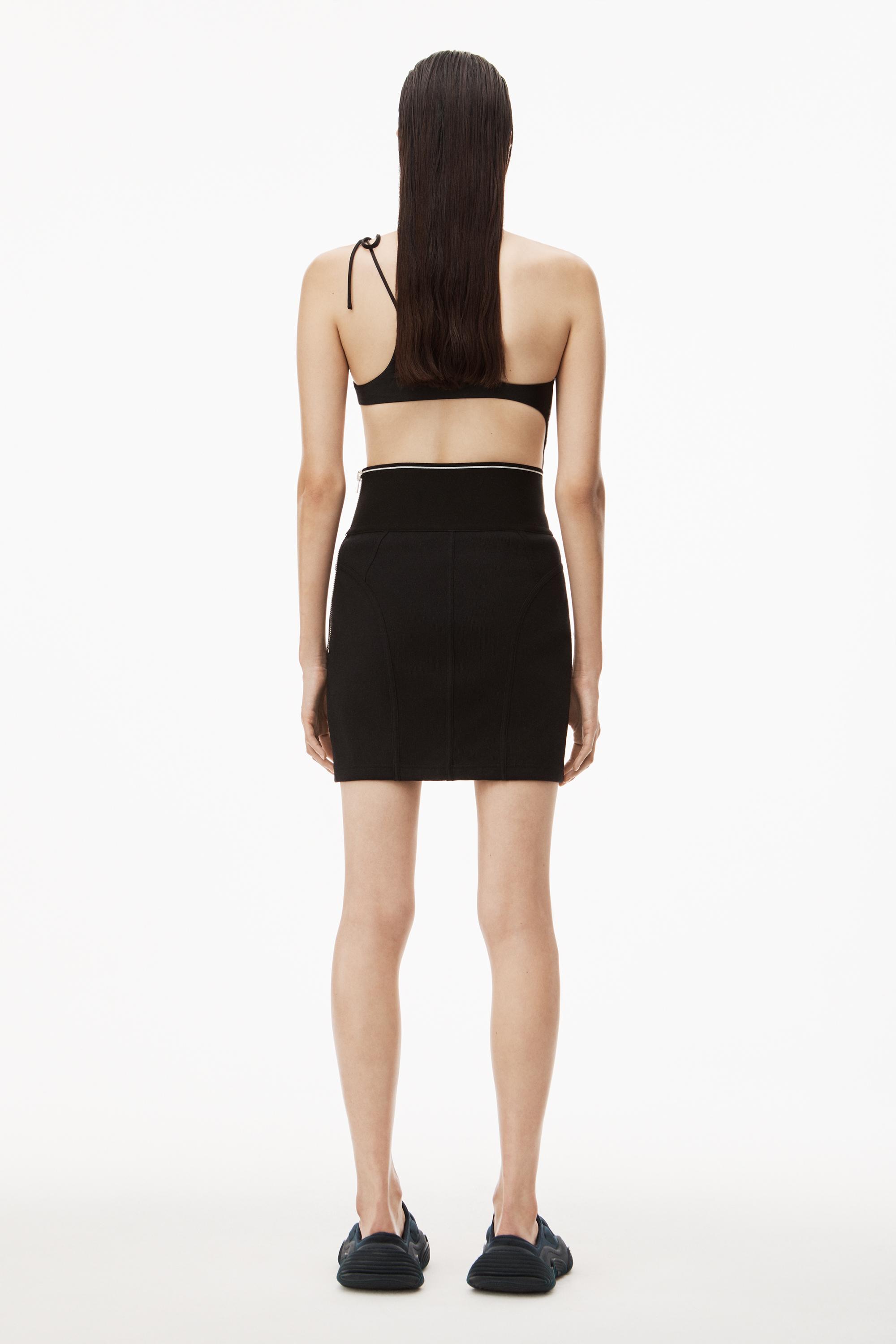 Alexander Wang Logo Elastic Mini Skirt In Ribbed Jersey in Black