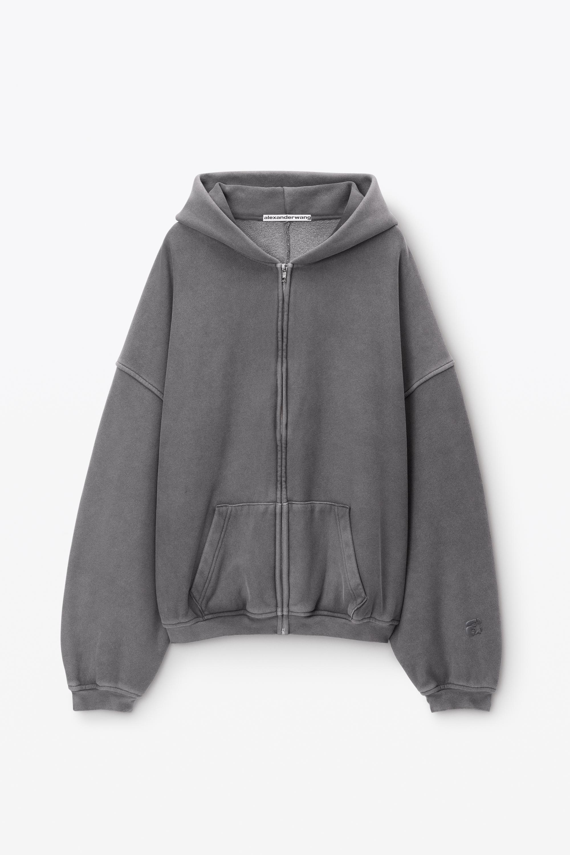 Alexander Wang Oversize Star Logo-print Zip-up Hoodie in Grey