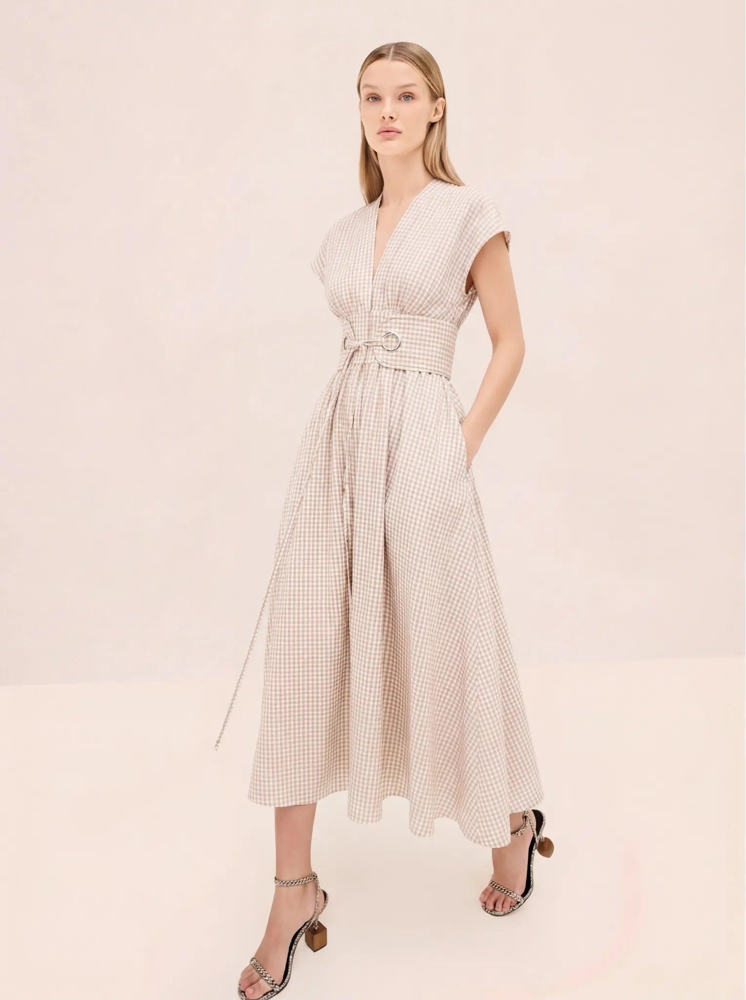 knee length dresses for ladies Alexis Printed Linen Dress – SHESO main image 1