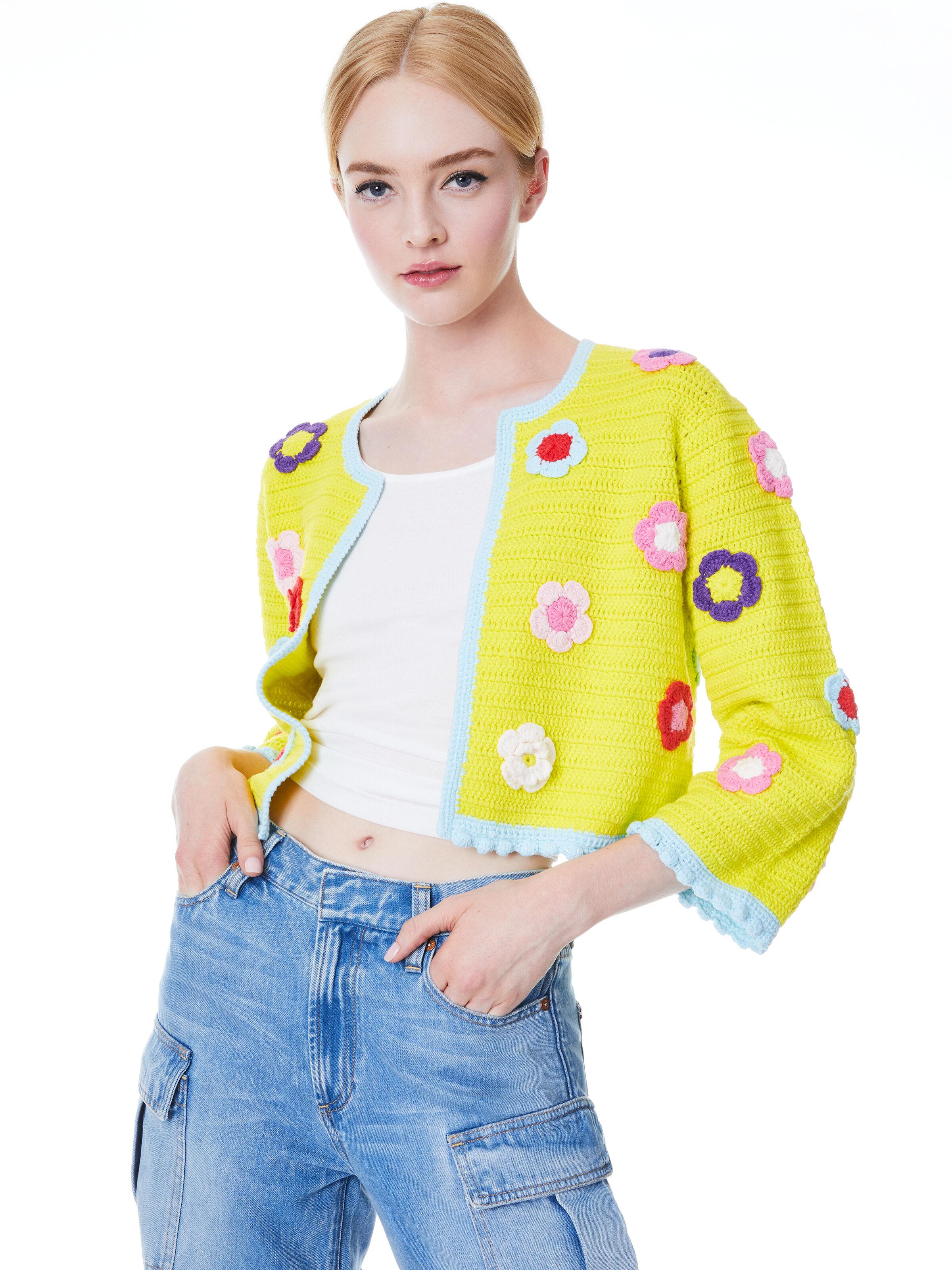 Alice + Olivia Alice + Olivia Anderson Flower Crochet Cardigan in Yellow Lyst