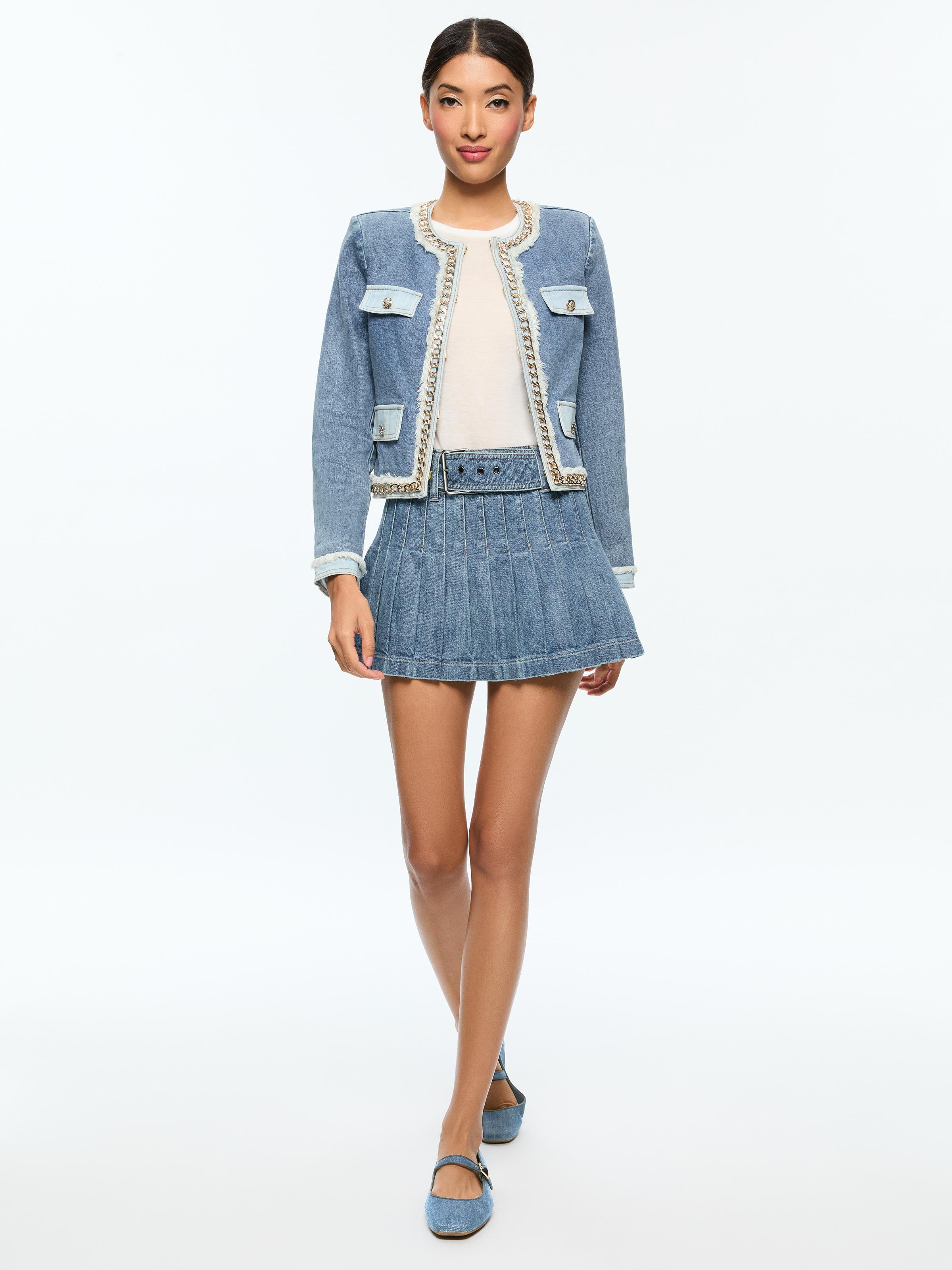 ◆Alice+Olivia◆ランドン デニム チェーントリム ジャケット◆ Alice + Olivia Landon Denim Chain-Trim Cropped Jacket