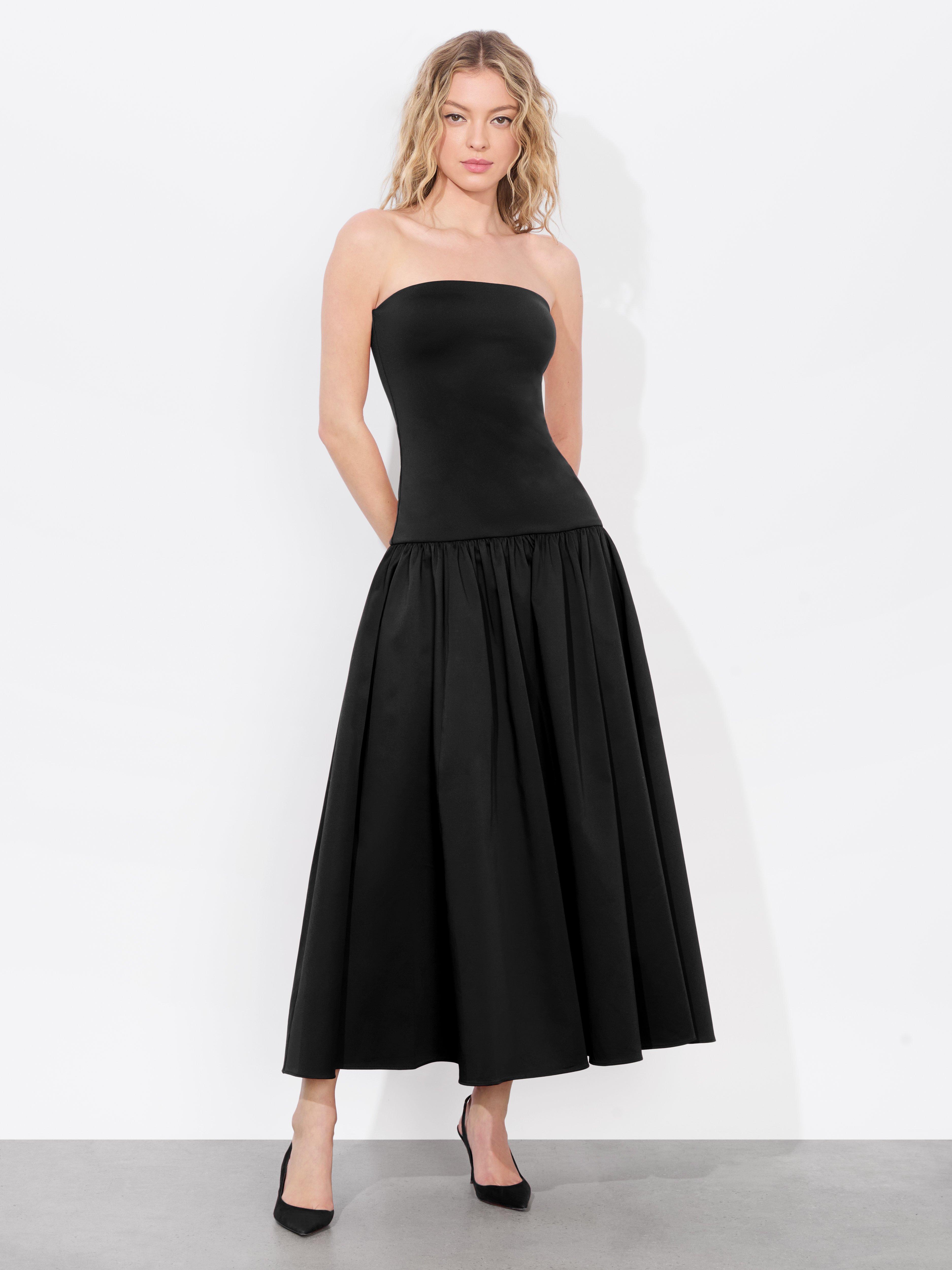 Alice + Olivia Oriana Drop Waist Midi Dress in Black | Lyst