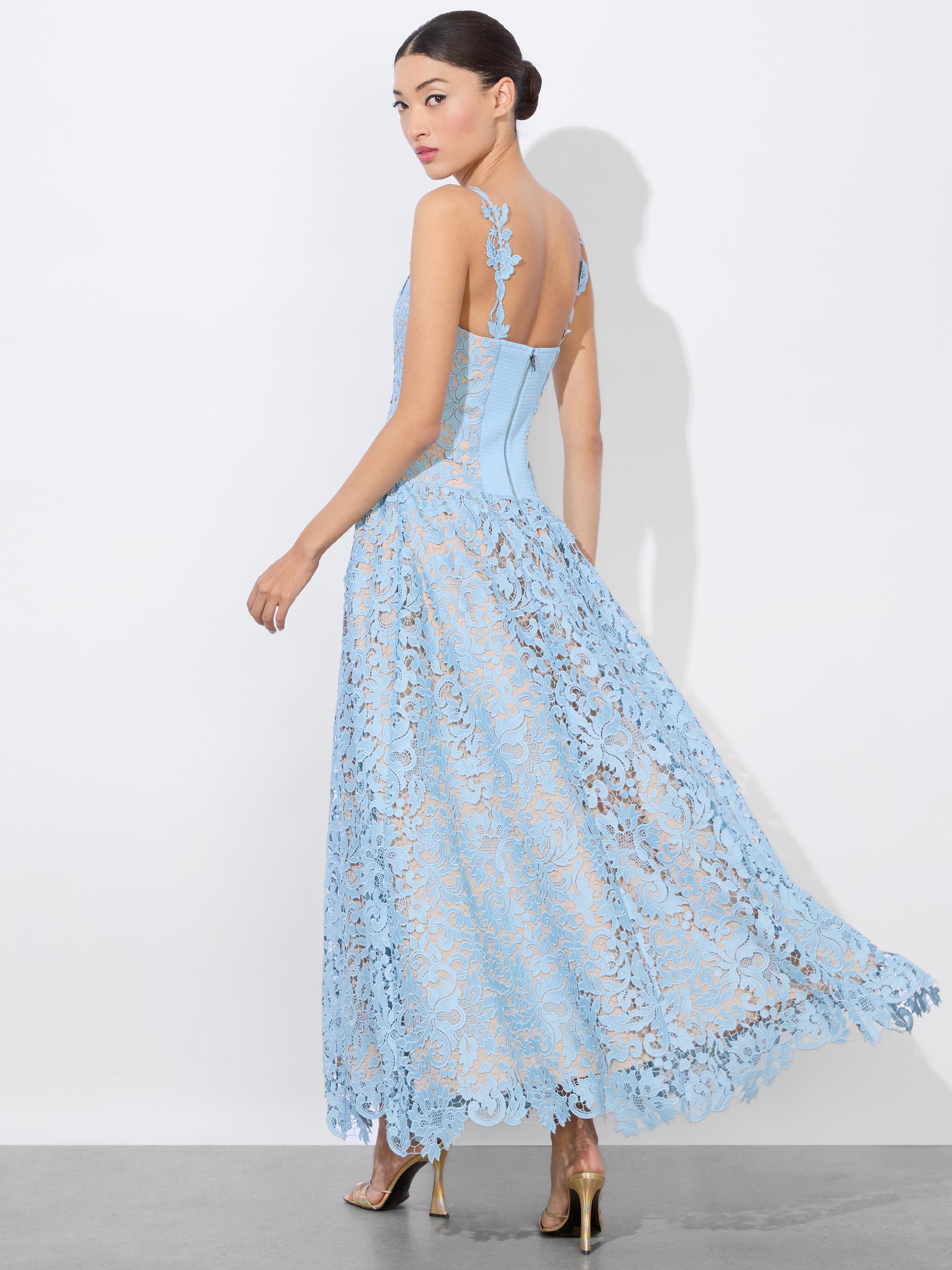 Alice + Olivia Anabella Drop Waist Midi Dress in Blue