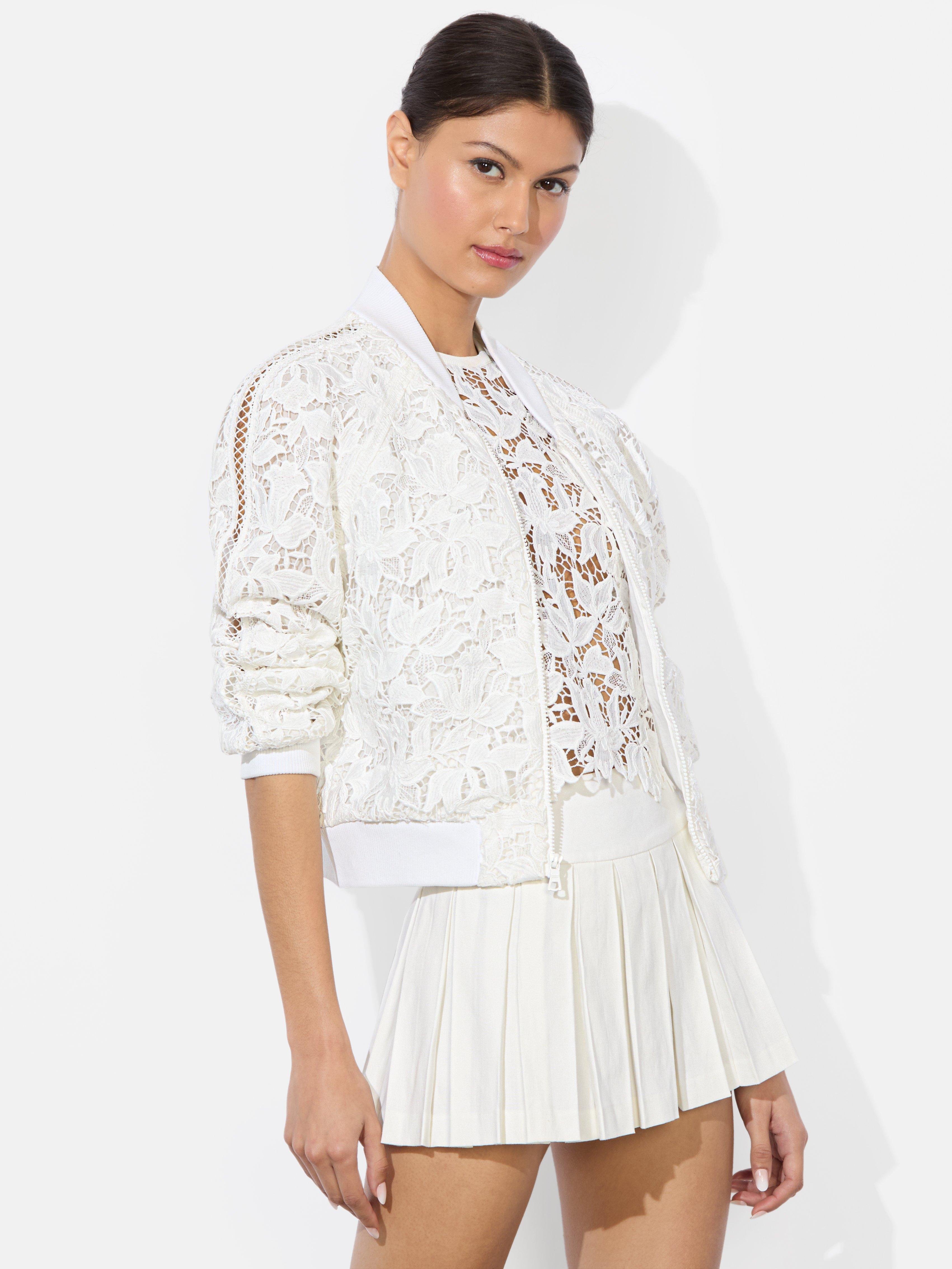 ALICE+OLIVIA フローラルレース ボンバージャケット RUSSIE Alice + Olivia Russie Lace Bomber Jacket in White | Lyst