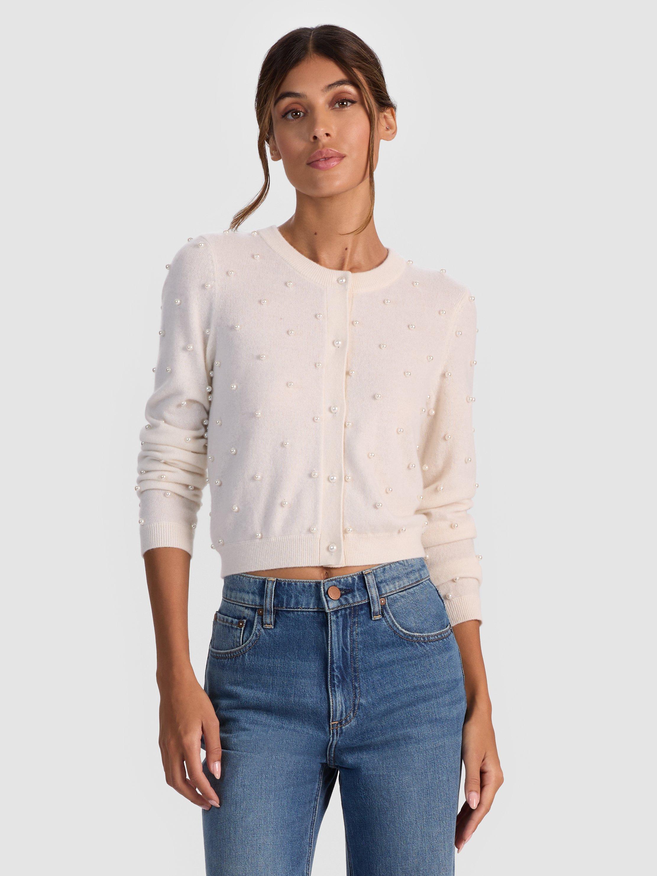 ❣️24冬新作 ♡ Alice+Olivia 白レースカーディガン 新品♡　607 Alice + Olivia Frame Wool-Blend Cardigan In Soft White - 40