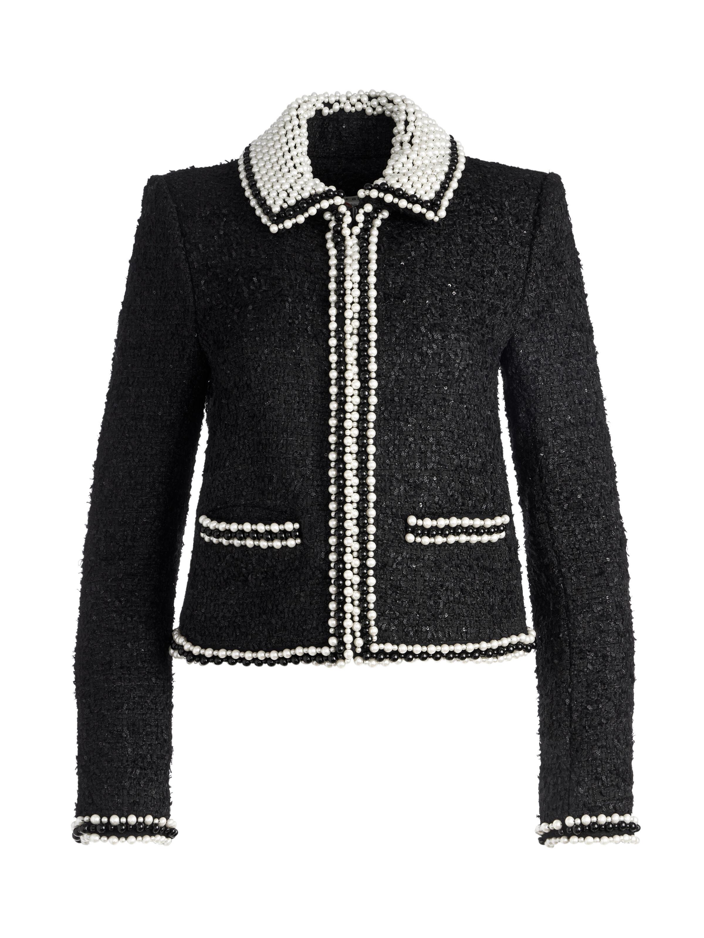 Alice + Olivia Kidman Pearl Embellished Collared Jacket in
