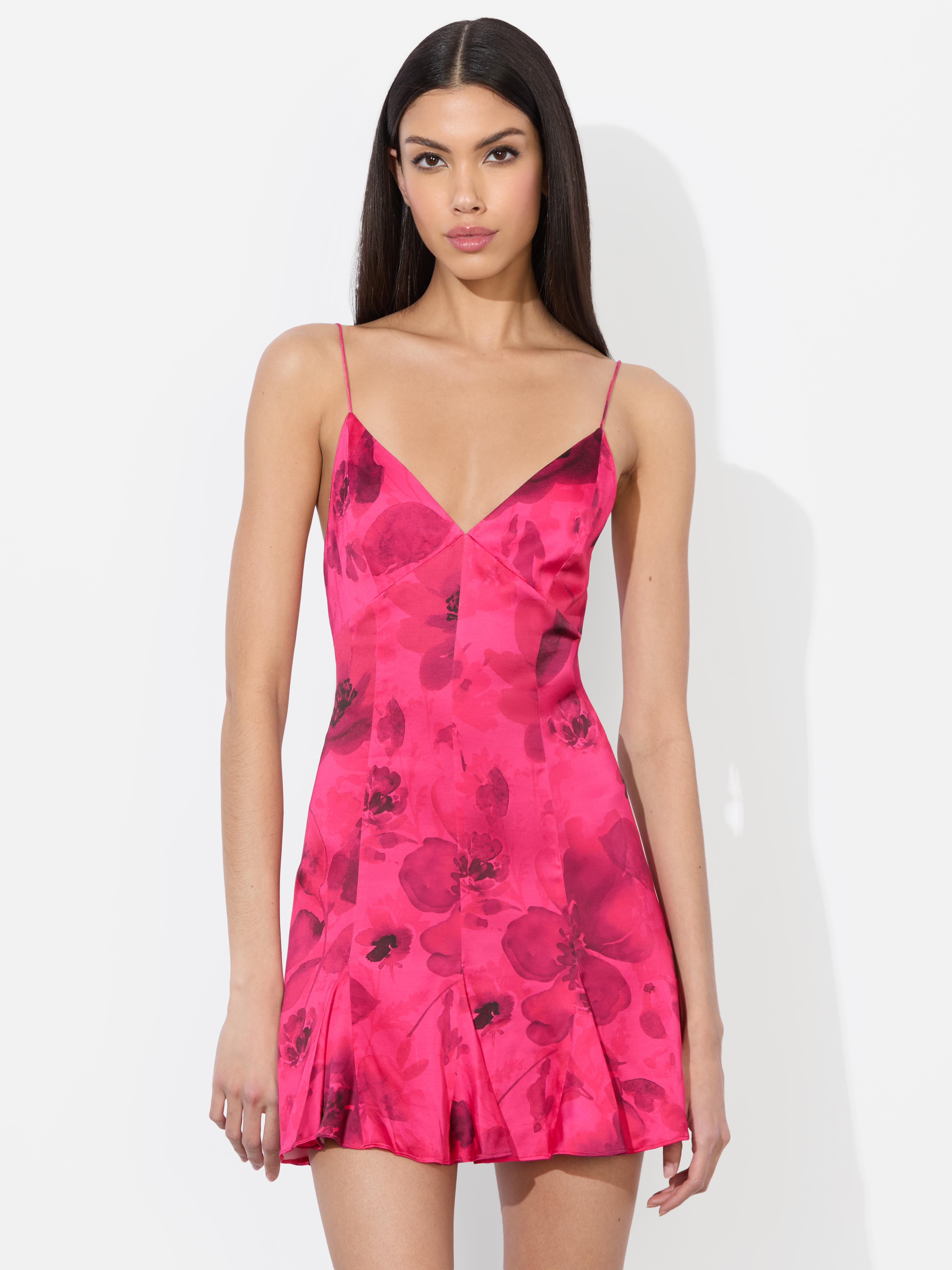 alice and olivia pink slip dress Alice + Olivia Silk Slip Dress Pink and black lace
