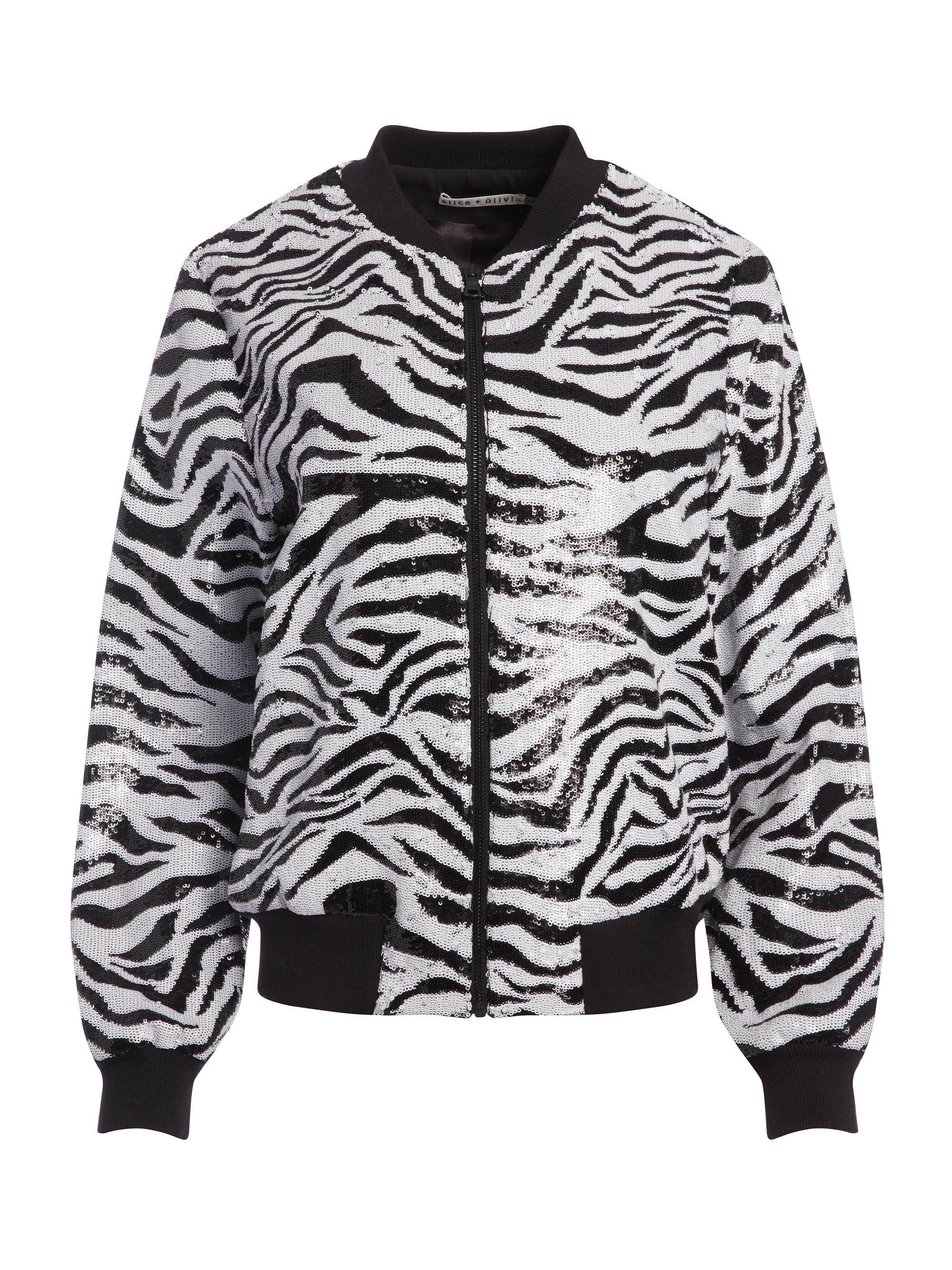 Alice + Olivia Synthetic Lonnie Zebra Sequin Bomber Jacket in Soft ...