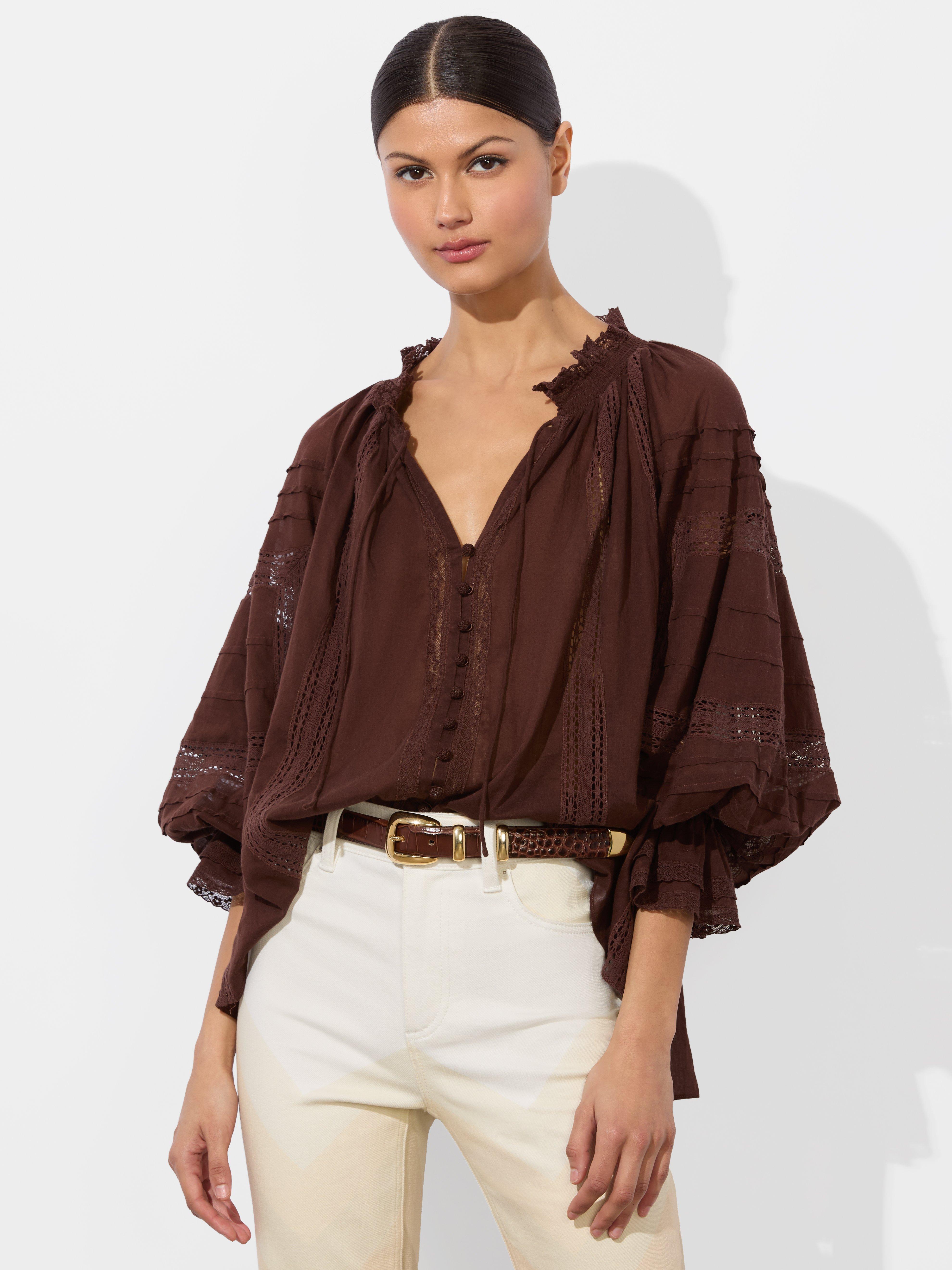 apolina × misha & puff Josephine Blouse Alice + Olivia Josephine Blouse in Brown | Lyst