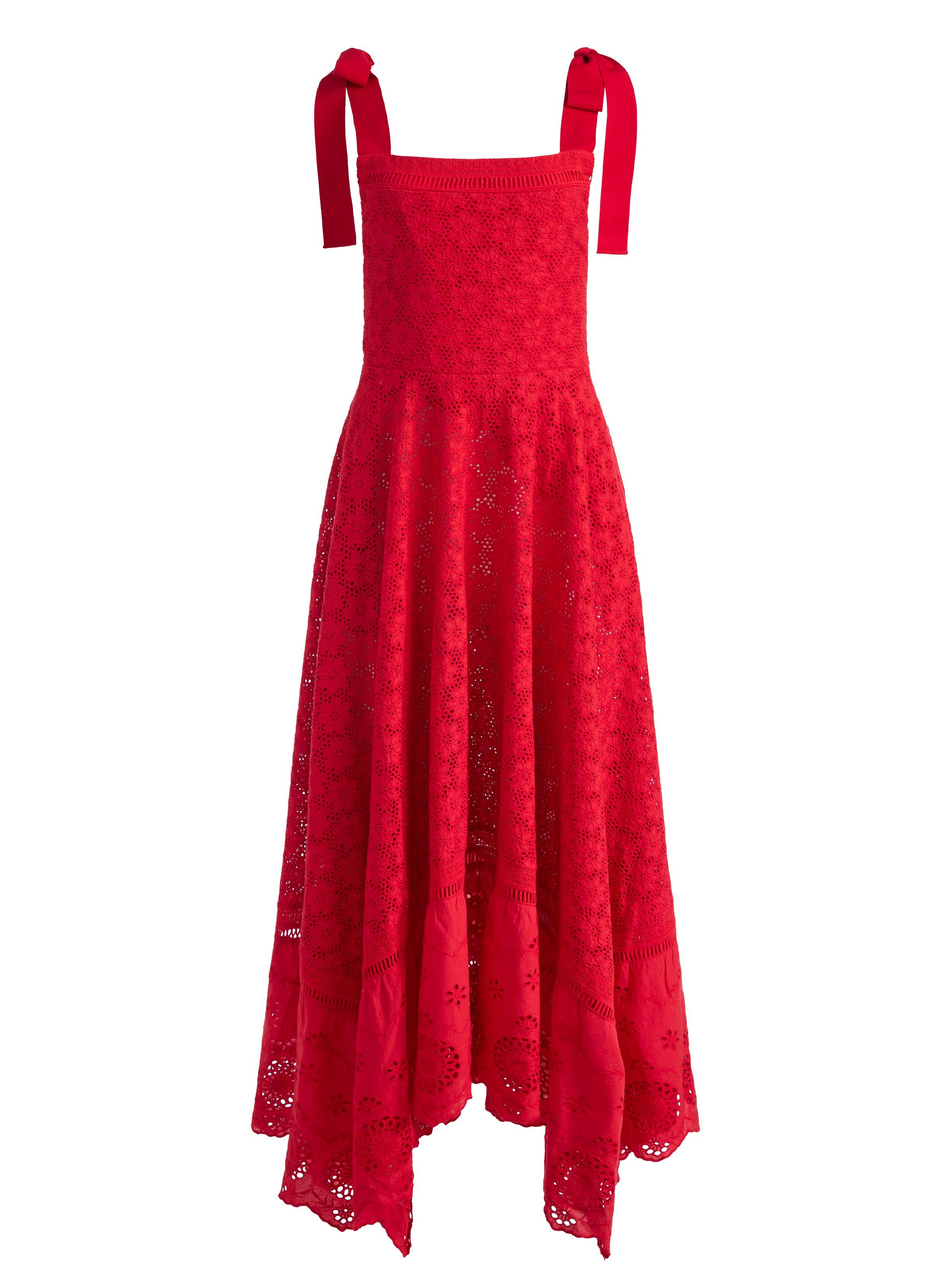 Alice + Olivia Rosalee Eyelet Maxi Dress in Red | Lyst