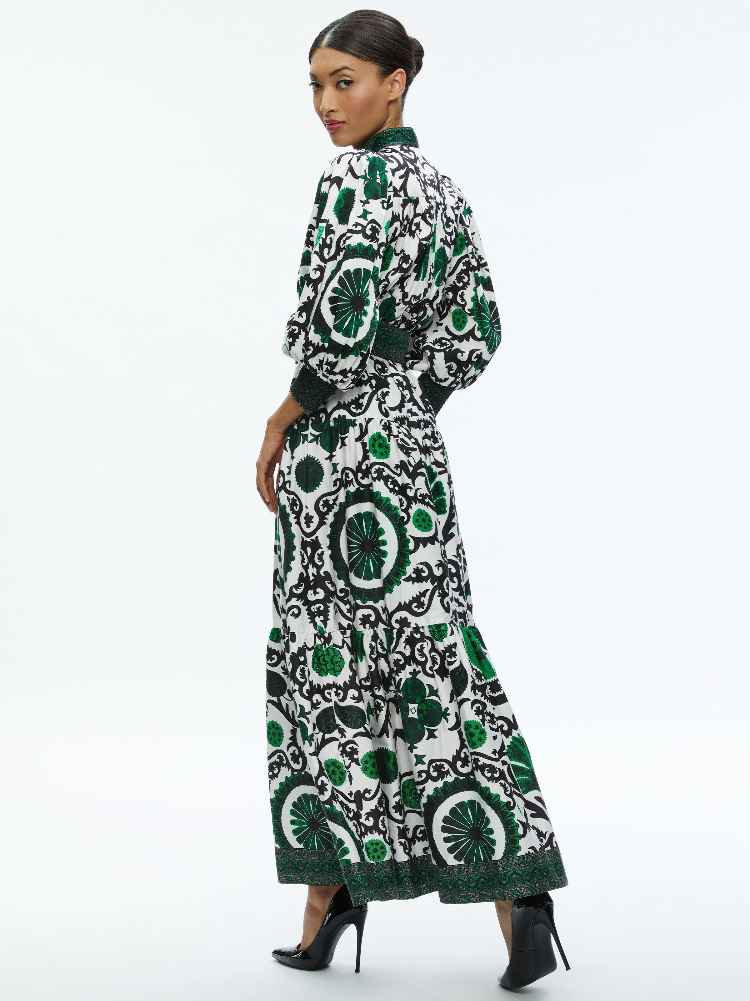【Alice+Olivia】CORA 花柄 タイ付き ティアード シャツドレス Alice + Olivia Cora Voluminous Tiered Maxi Shirtdress | Saks