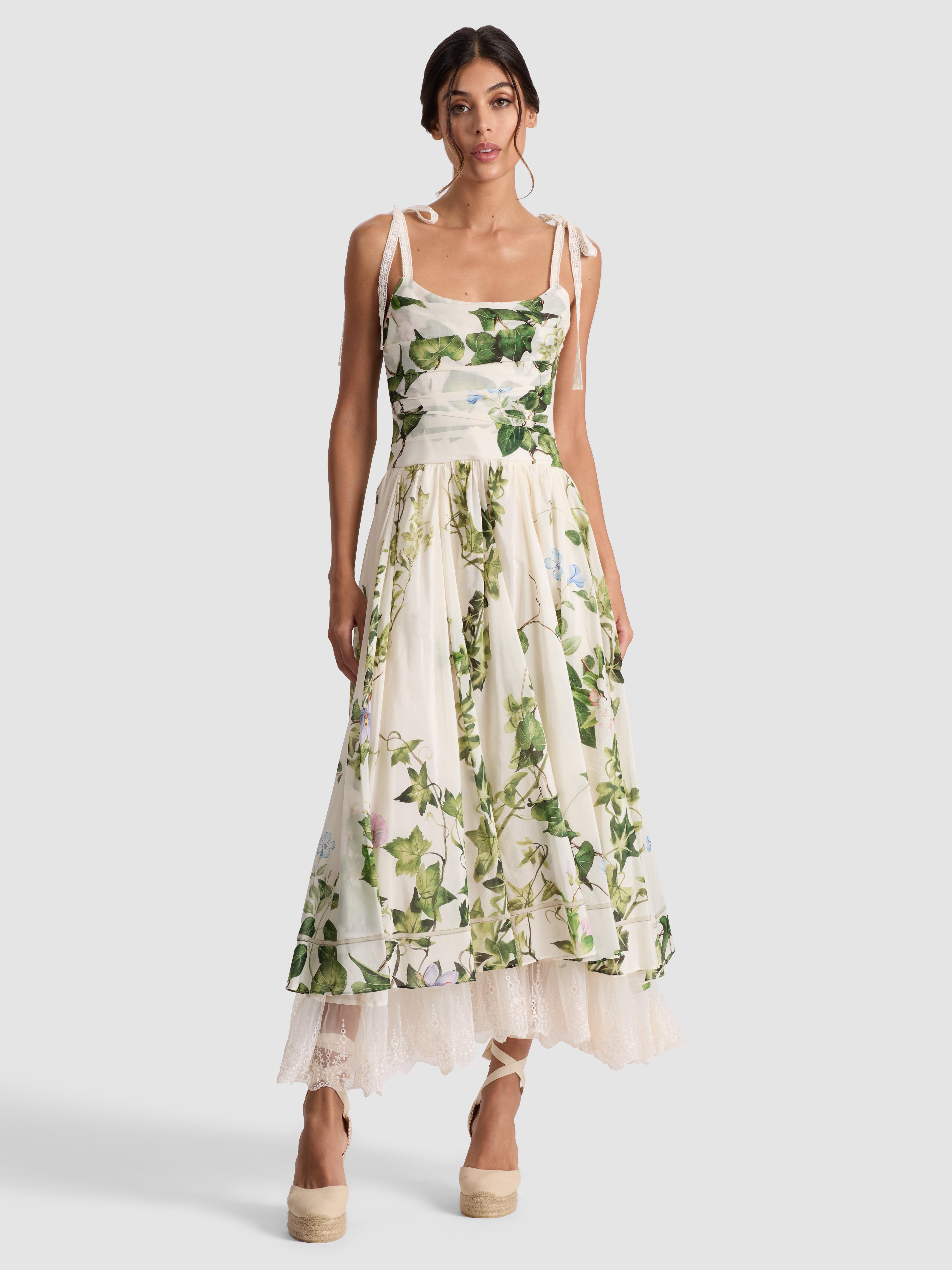 Alice + Olivia Haven Flared Midi Dress in White | Lyst