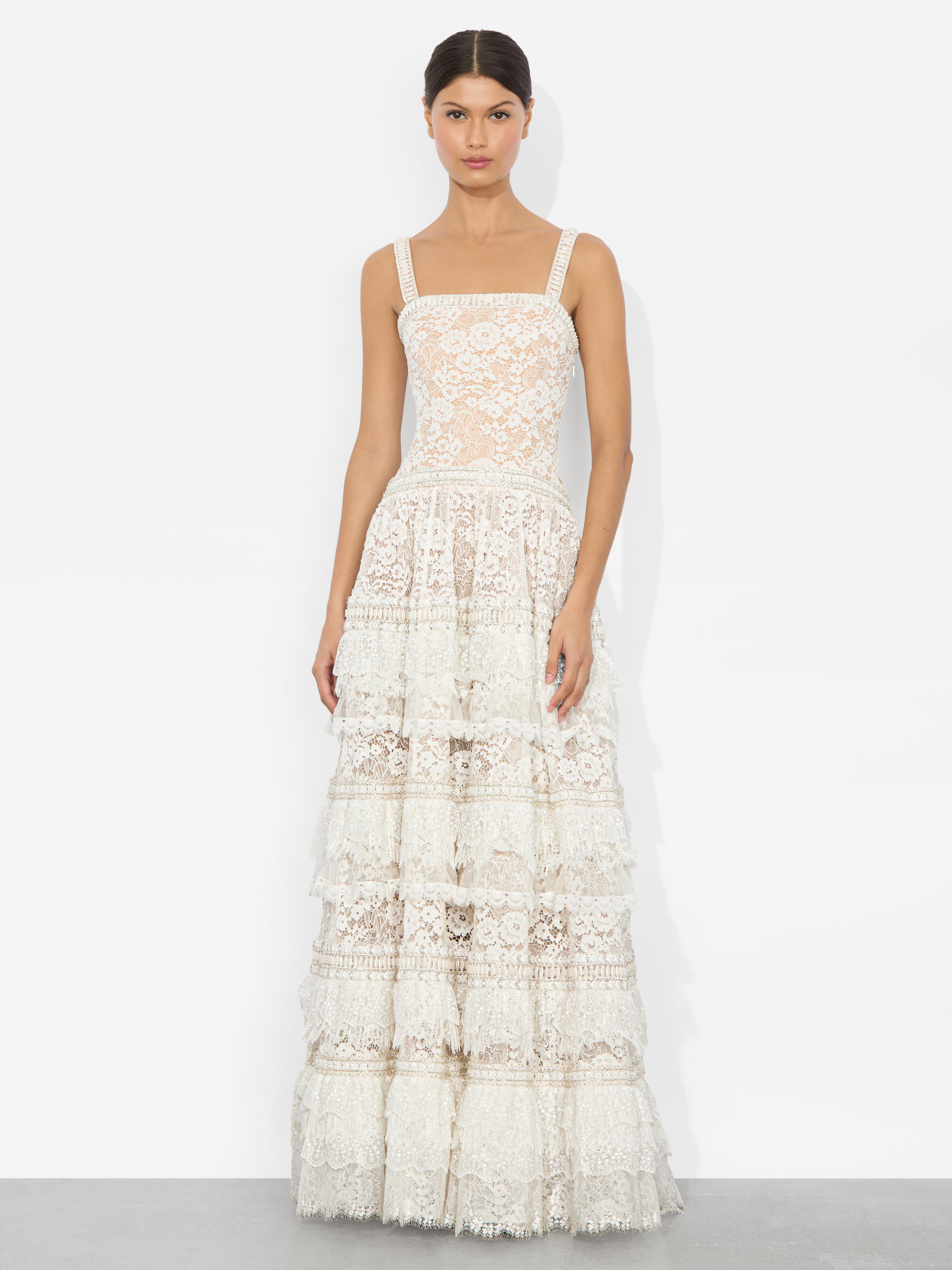 Alice + Olivia Zena Lace Maxi Dress in White | Lyst