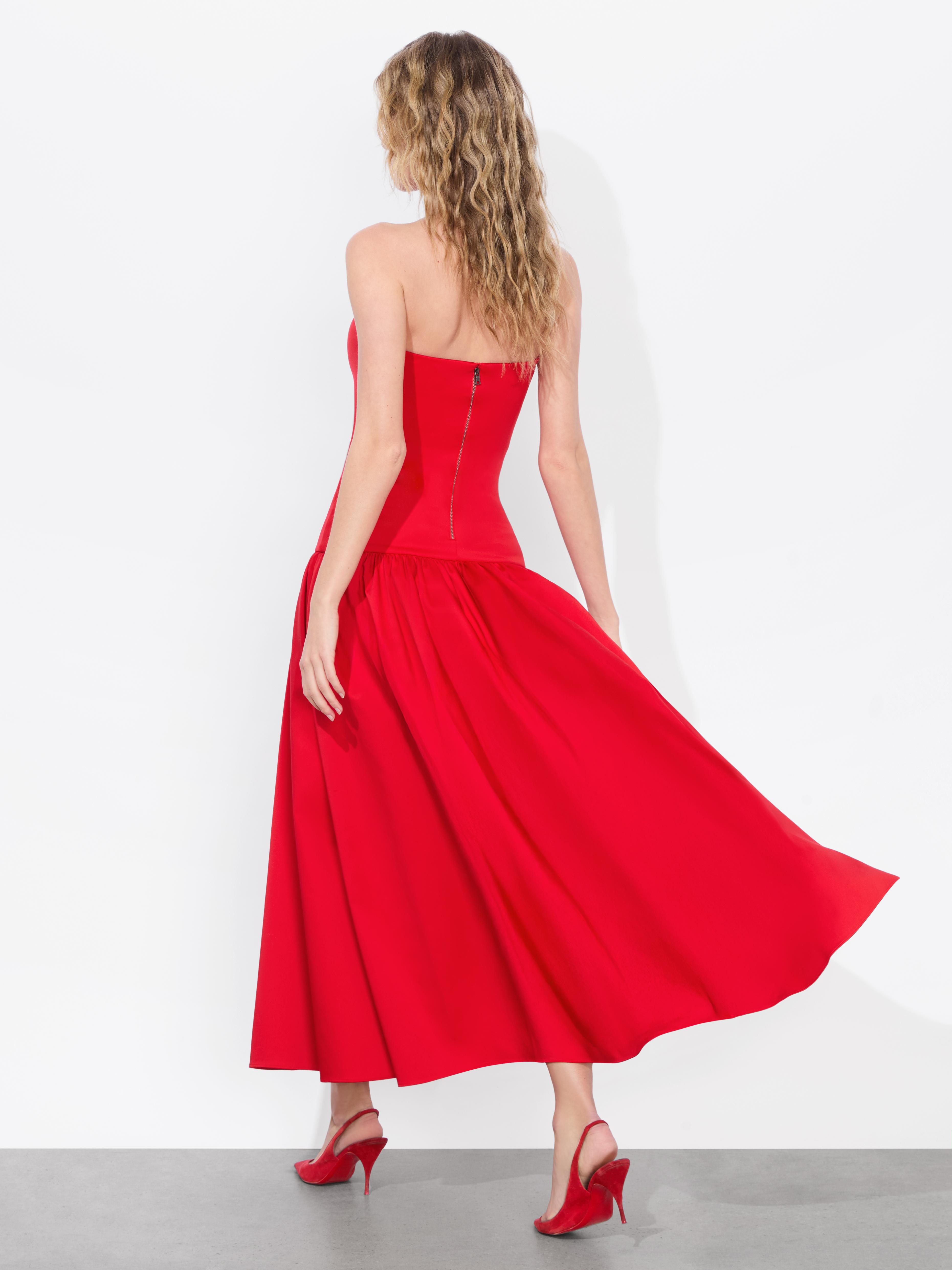 Alice + Olivia Oriana Drop Waist Midi Dress in Red | Lyst
