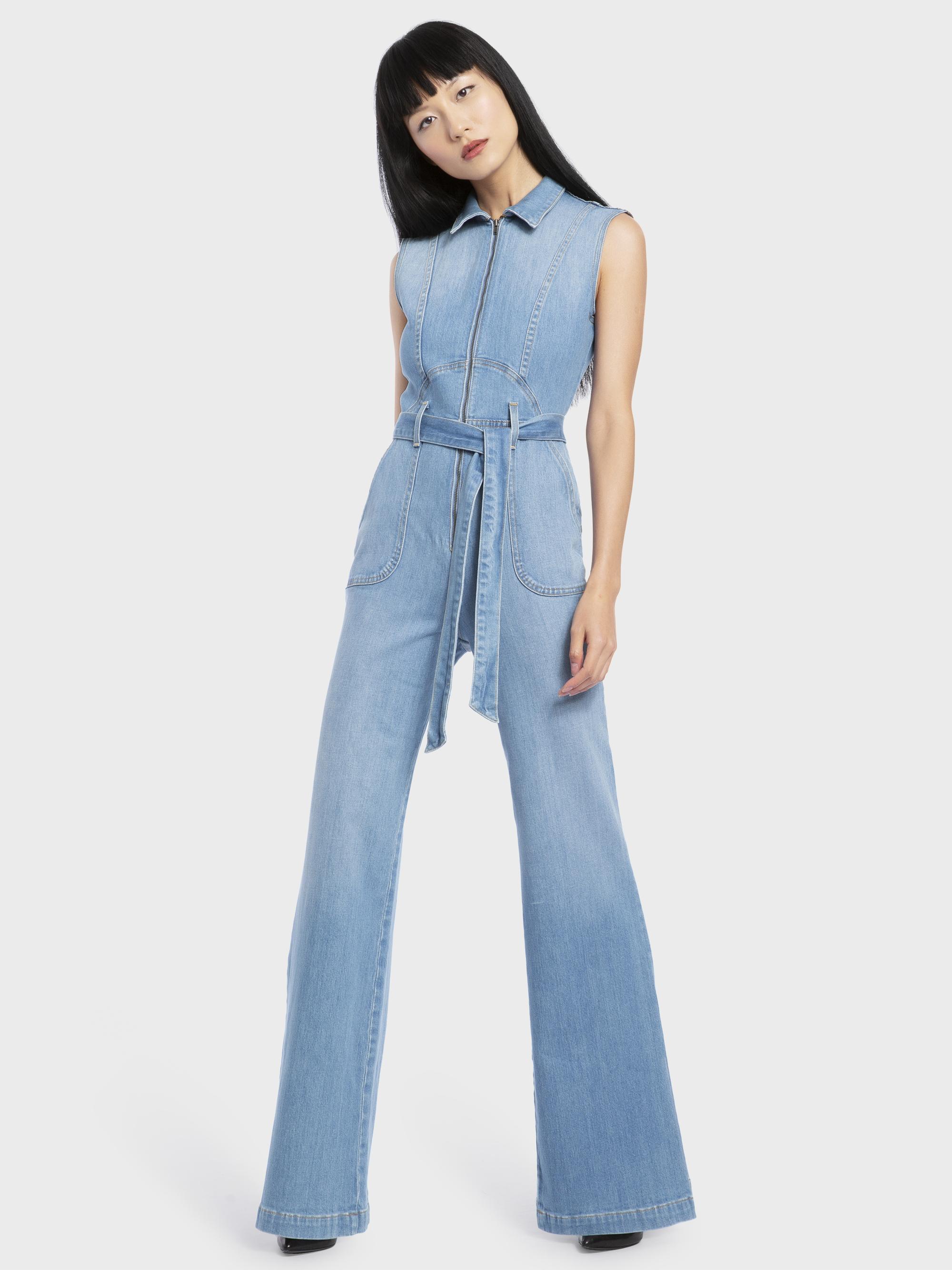 Alice + Olivia Denim 70's Jumpsuit in Blue Lyst