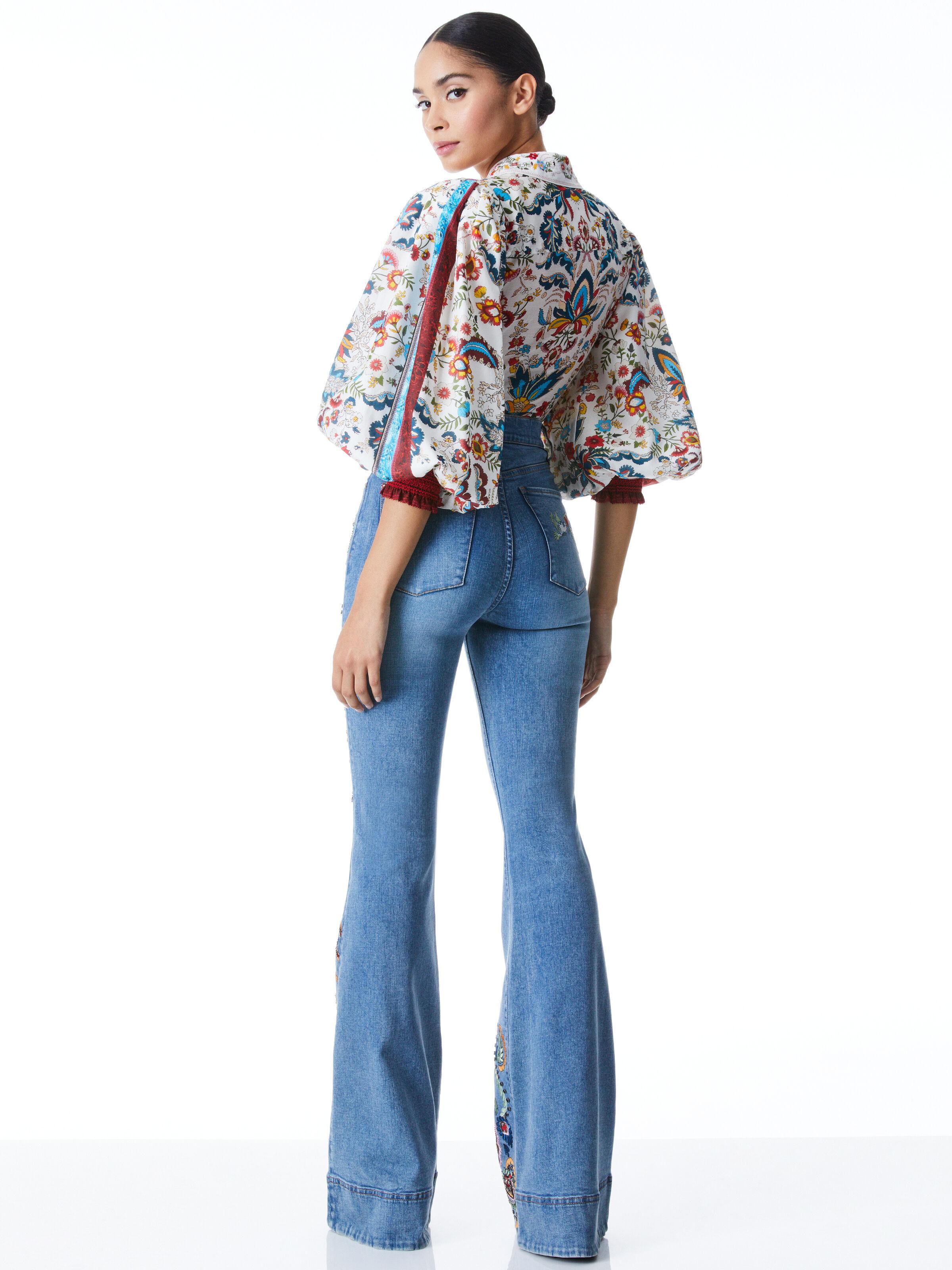 Alice + Olivia Alice + Olivia April Embroidered Floral Blouse in 