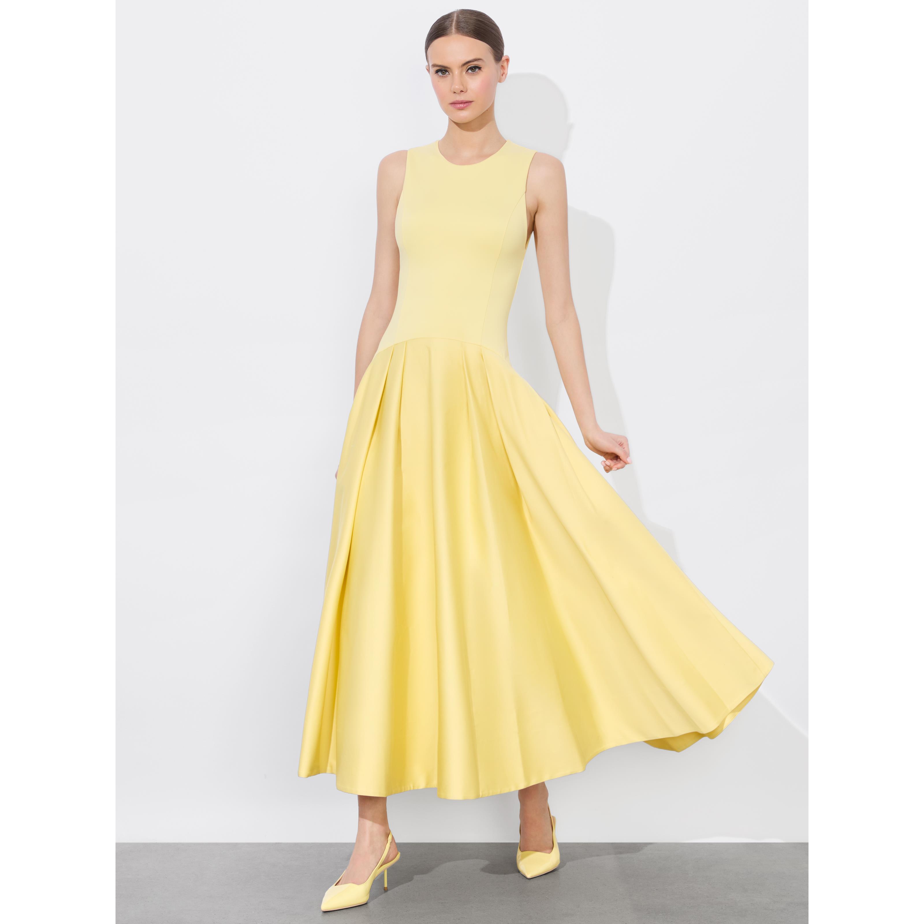 Alice + Olivia Adley Drop Waist Midi Dress in Yellow | Lyst