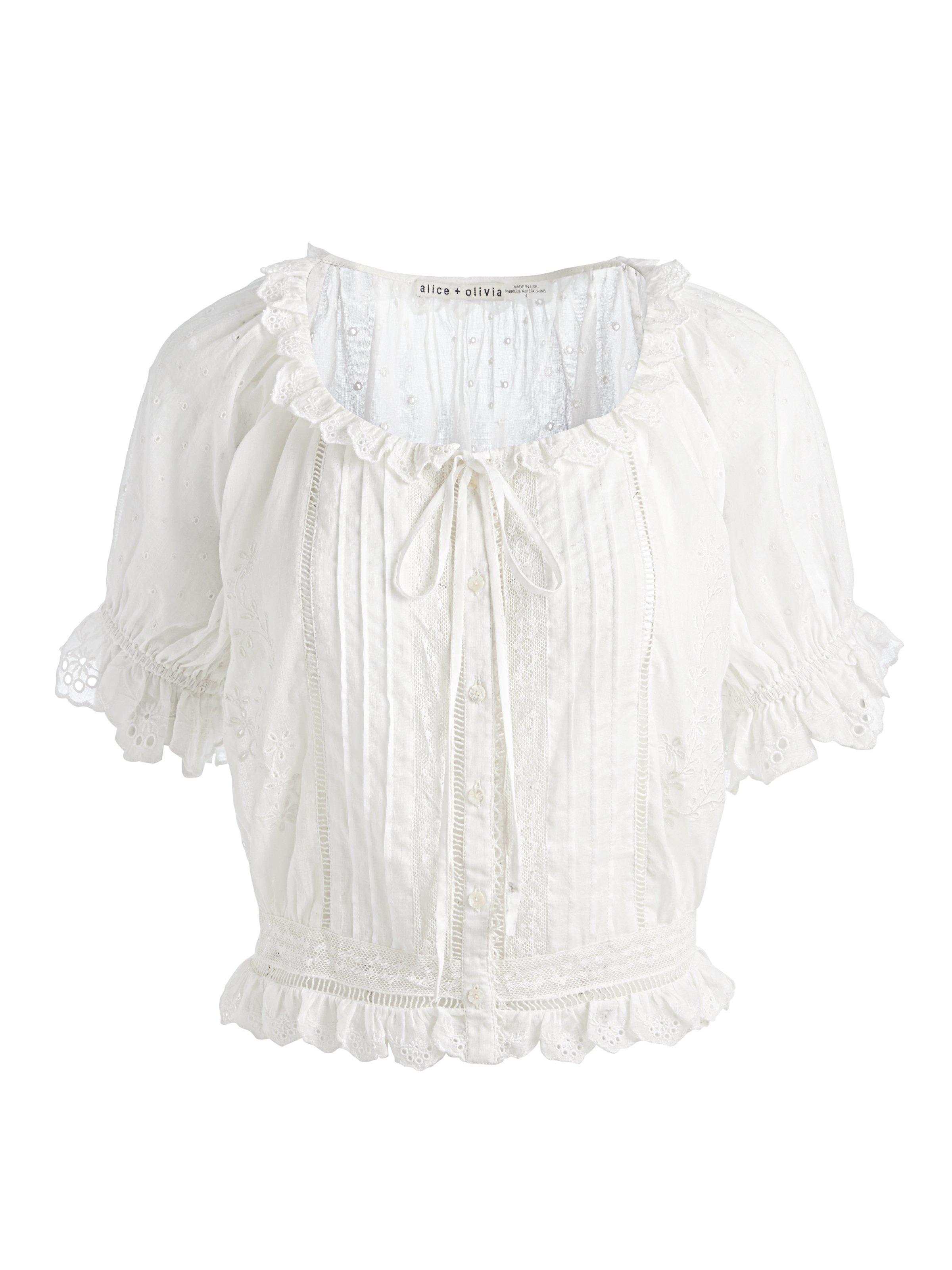 Alice + Olivia Mclaine Puff Sleeve Blouse in White | Lyst display picture 1