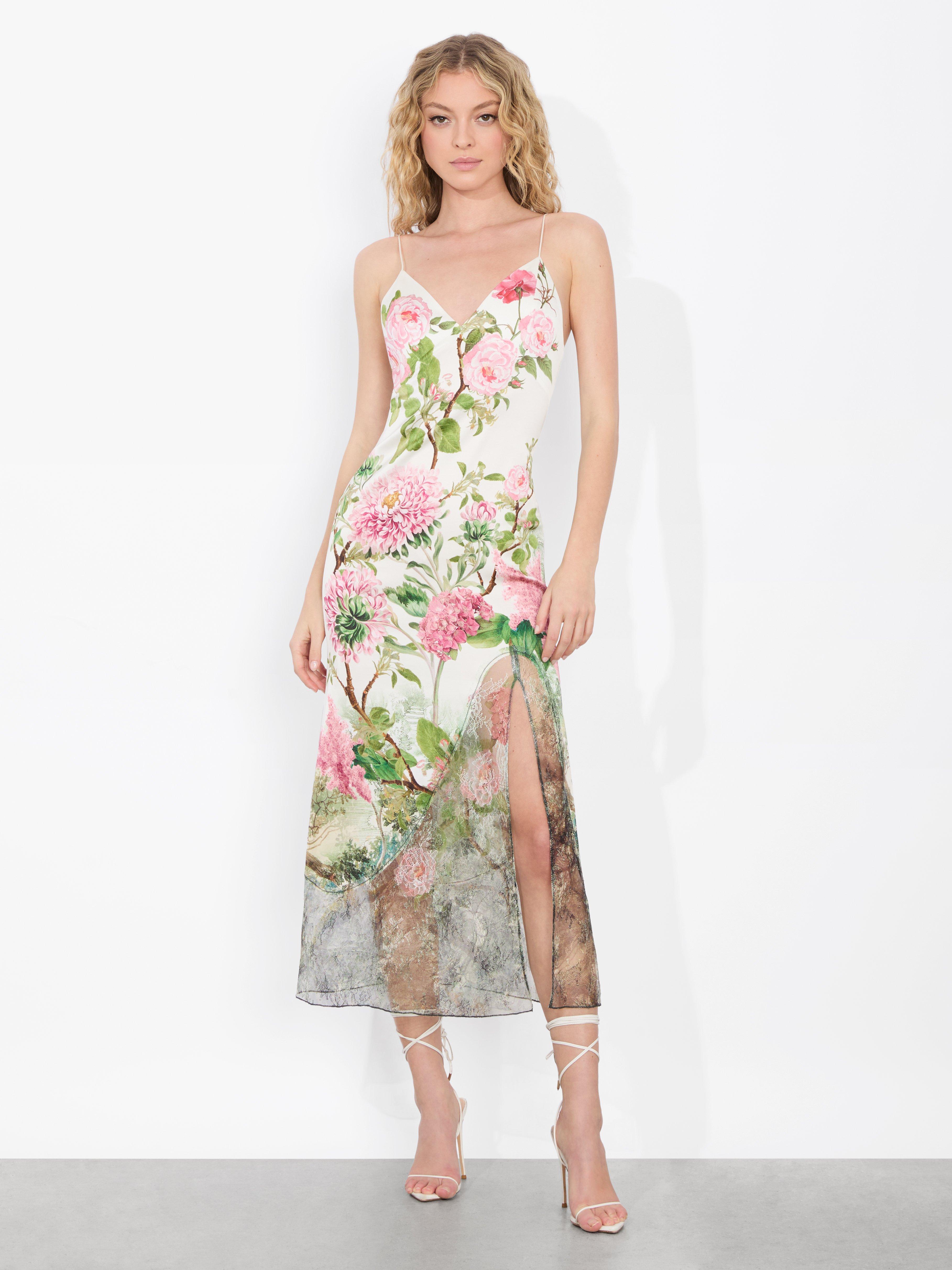Alice + Olivia Julietta Cutaway Lace Slip Dress in White | Lyst