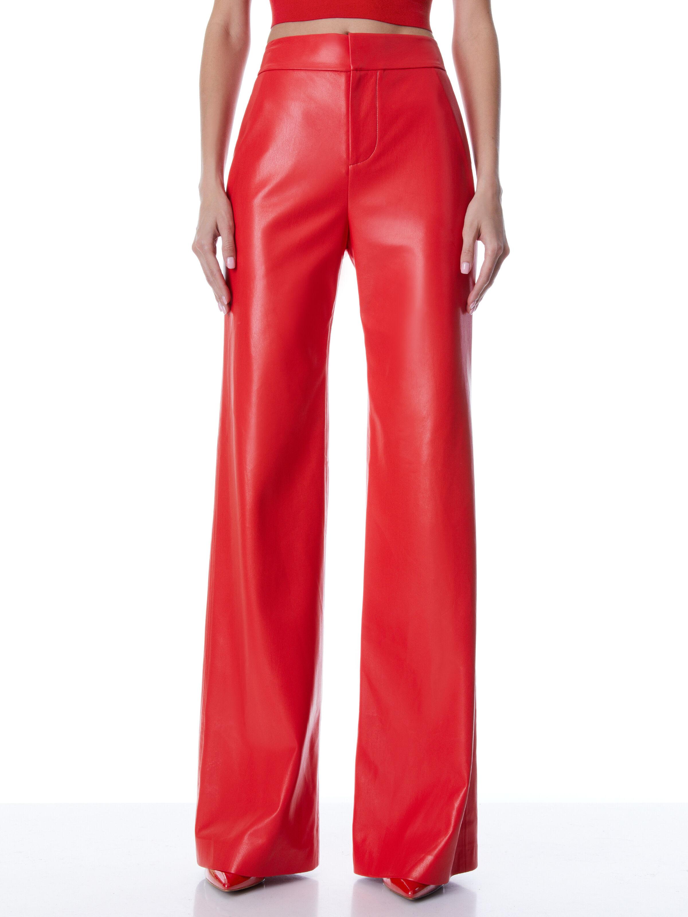 Alice + Olivia Deanna High Waisted Vegan Leather Bootcut Pant in Red