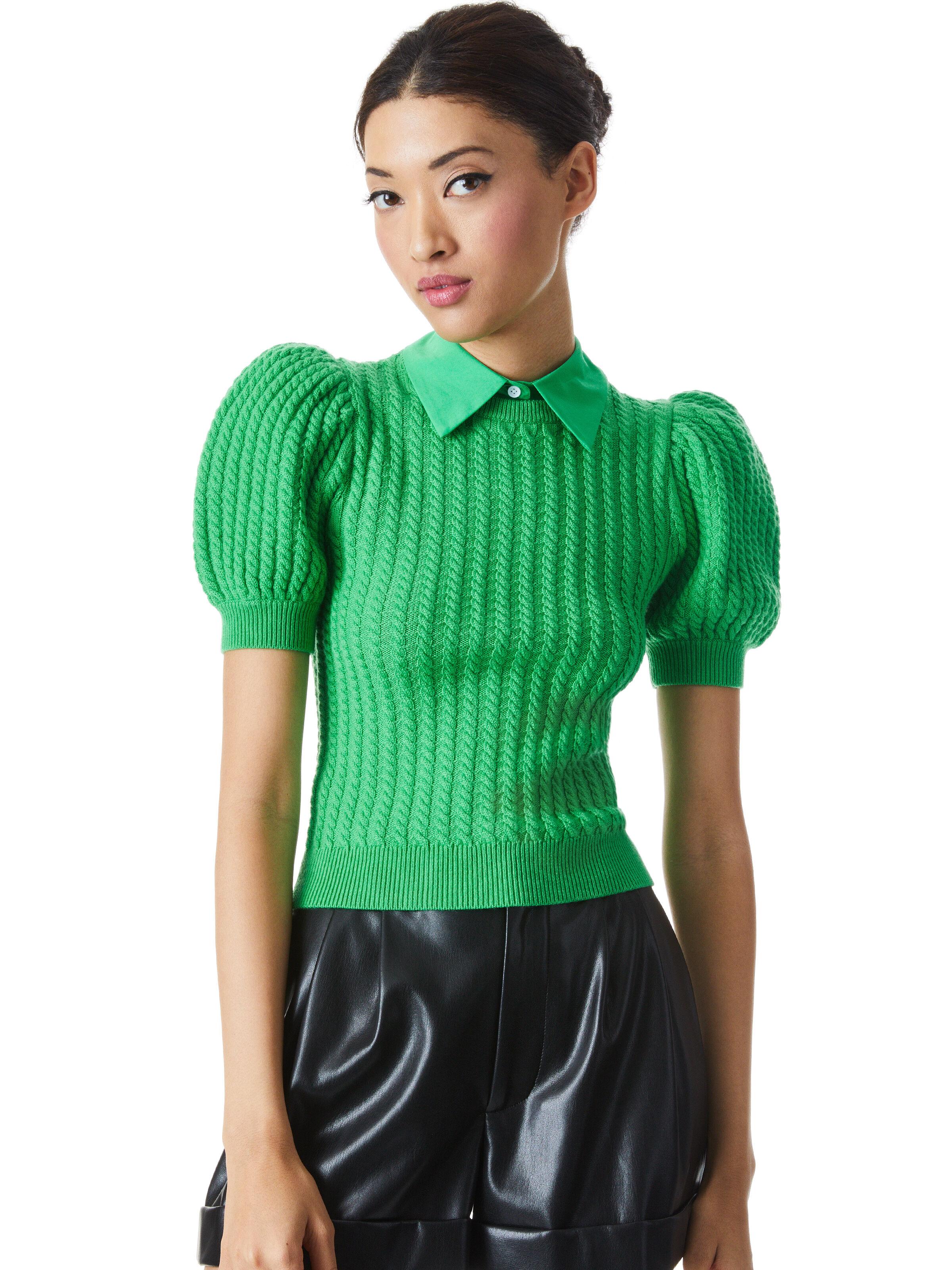 Alice + Olivia Alice + Olivia Chase Cable Knit Puff Sleeve Sweater in