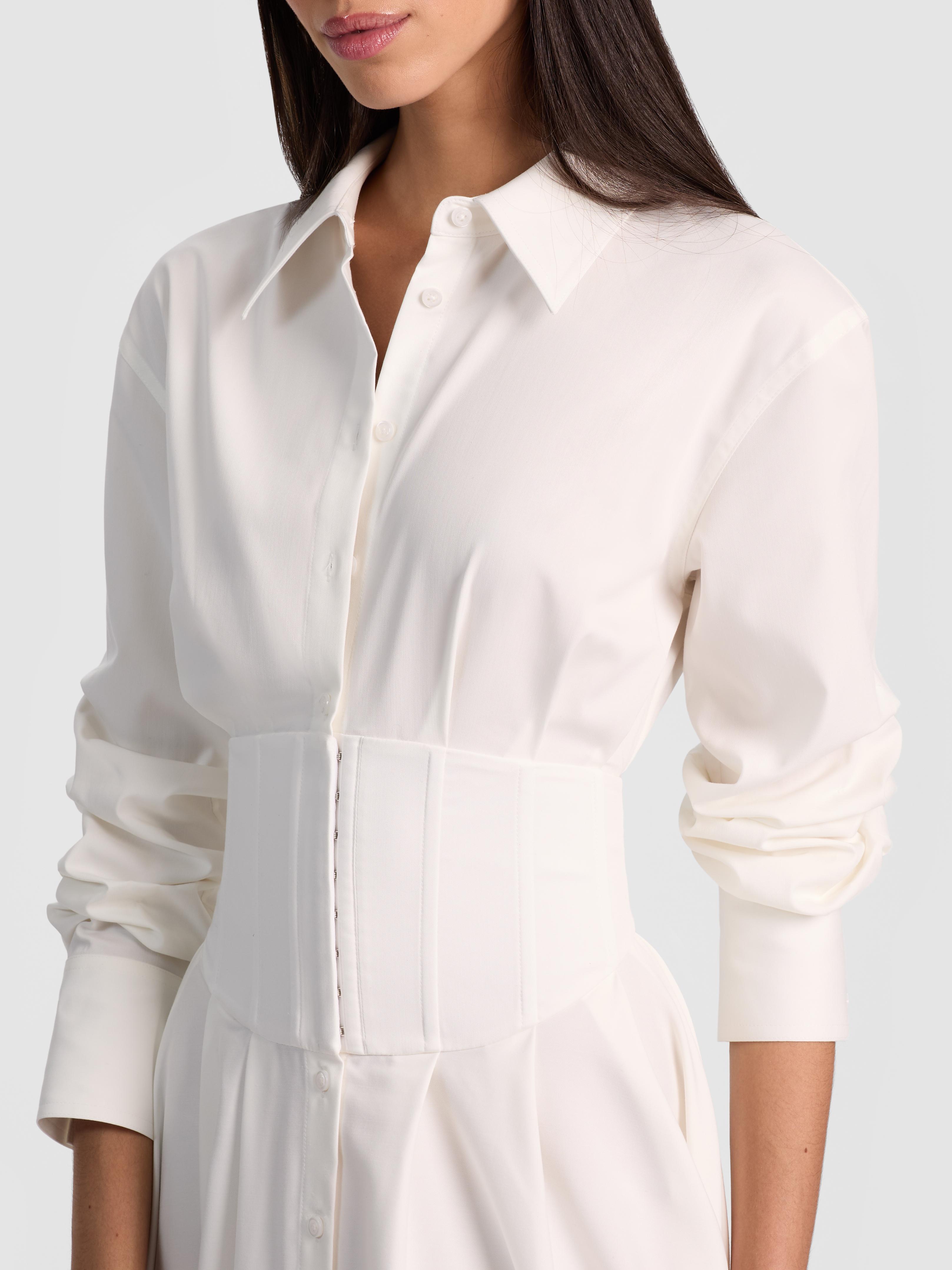 Alice + Olivia Edie Corset Button Down Midi Dress in White | Lyst