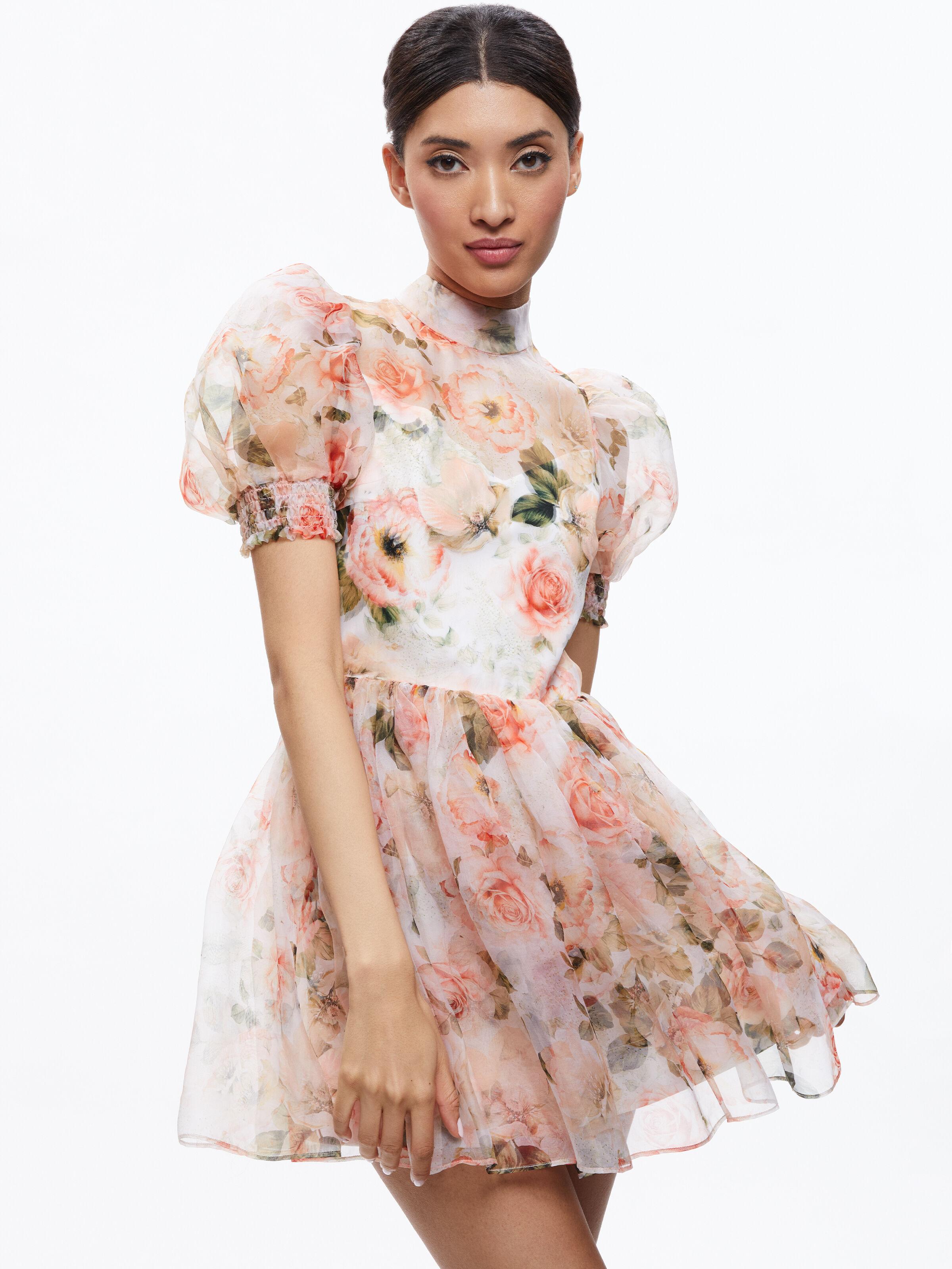 Alice + Olivia Vernita Puff Sleeve Sweetheart Neckline Mini Dress