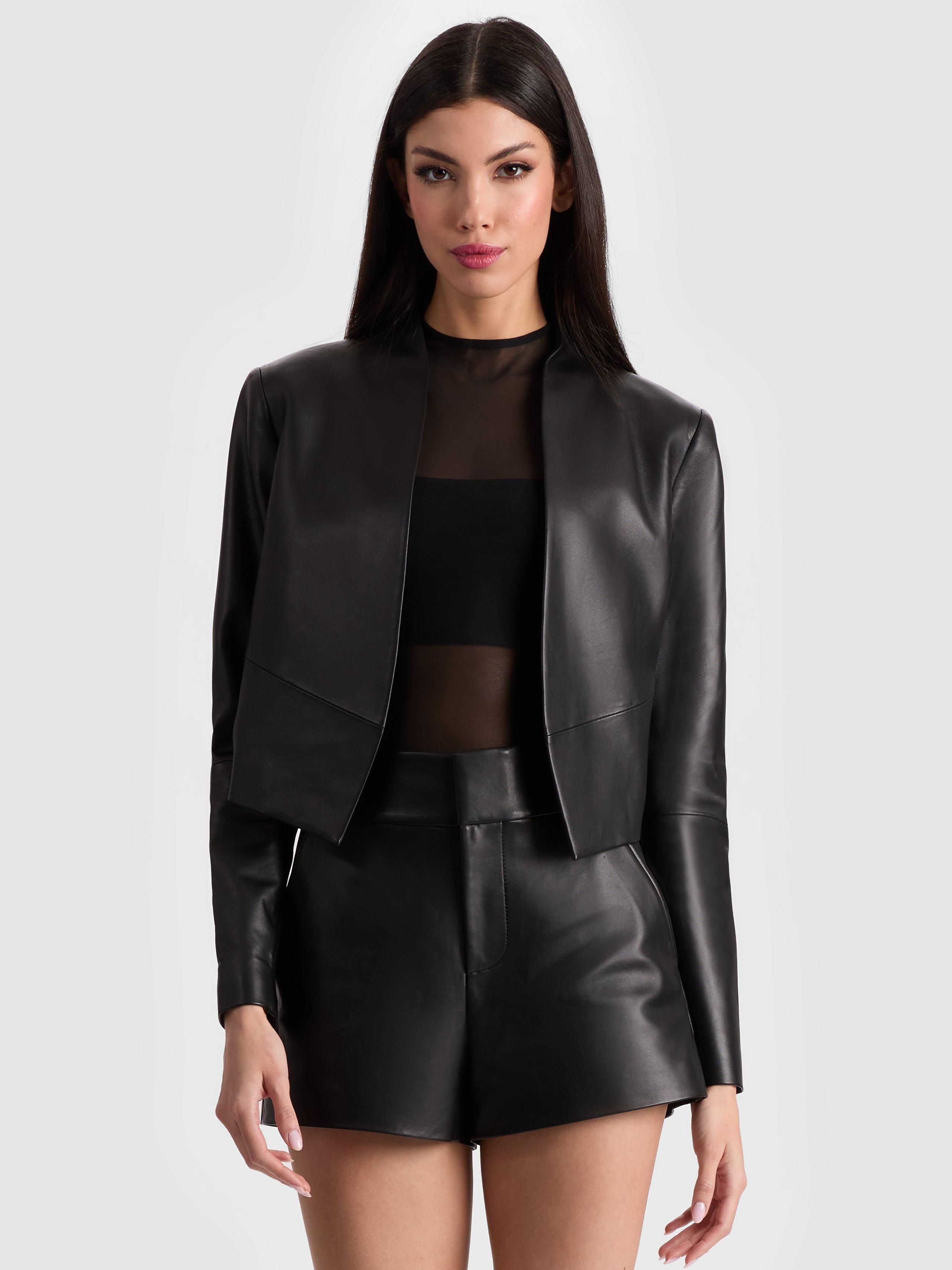 Alice+Olivia - Alice+olivia ライダース ジャケット レザー ラムレザー Alice + Olivia Harvey Draped Open-Front Leather Jacket